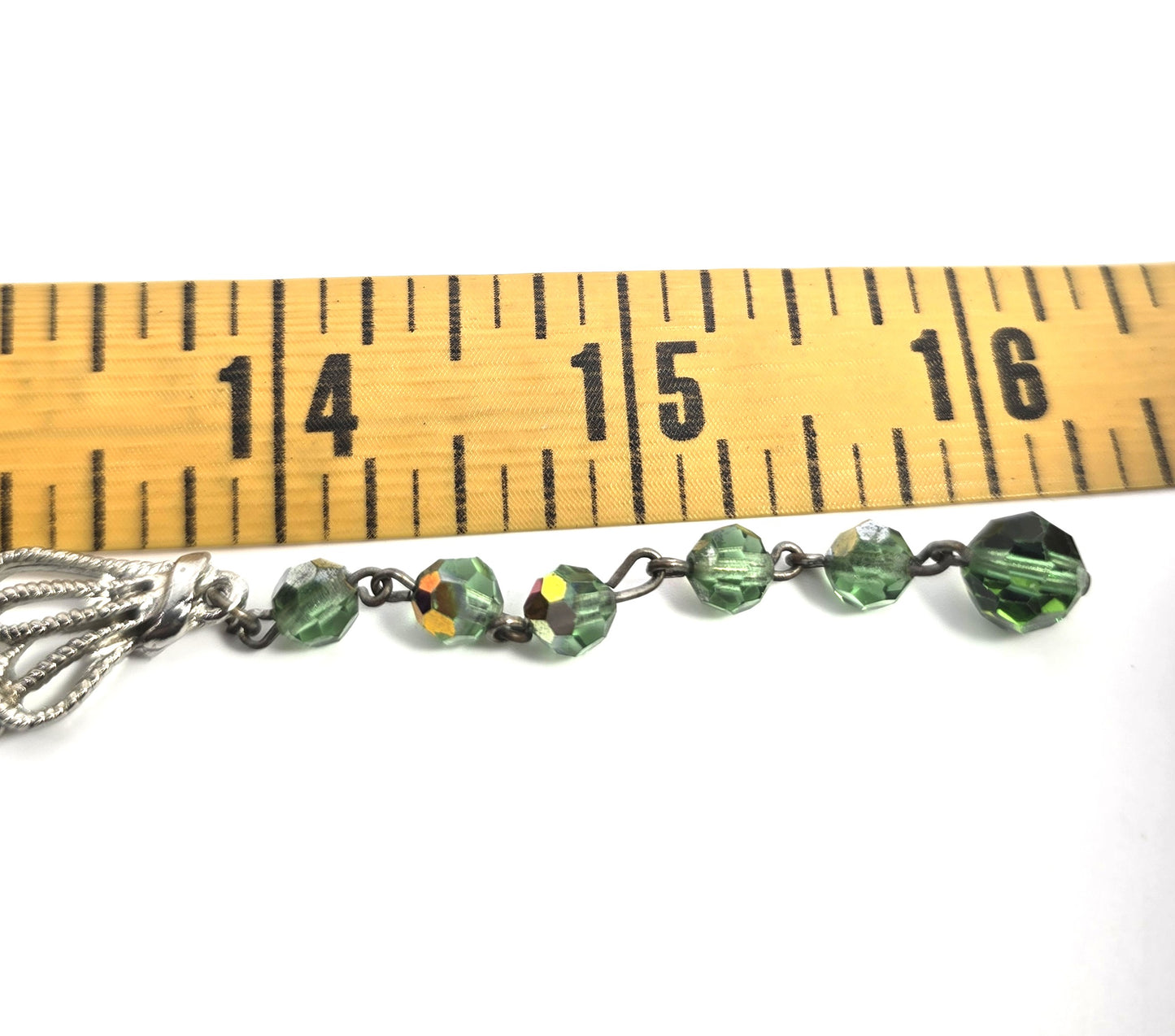 Uranium glass Green Austrian crystal Aurora Borealis AB beaded vintage necklace