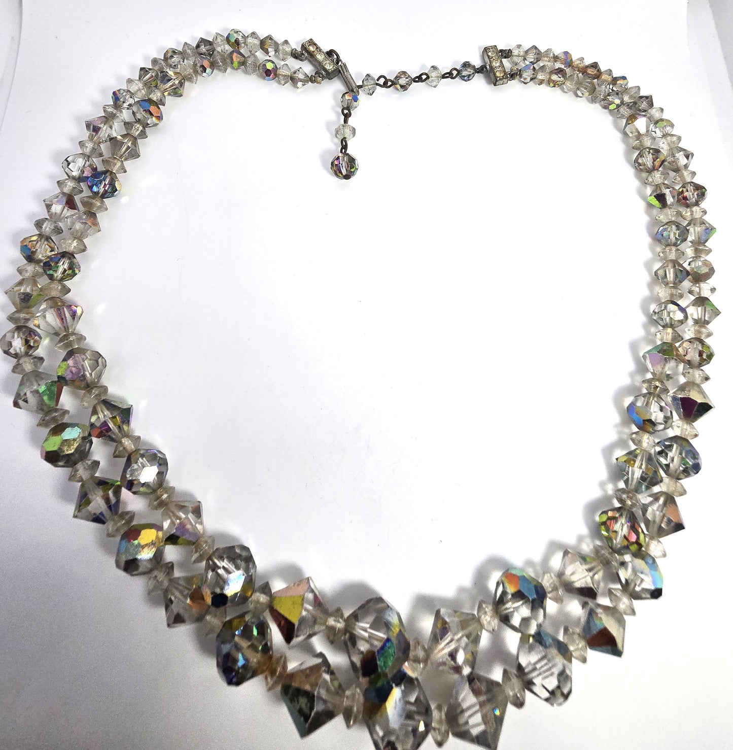Austrian Crystal Silver Aurora Borealis graduated double strand vintage necklace