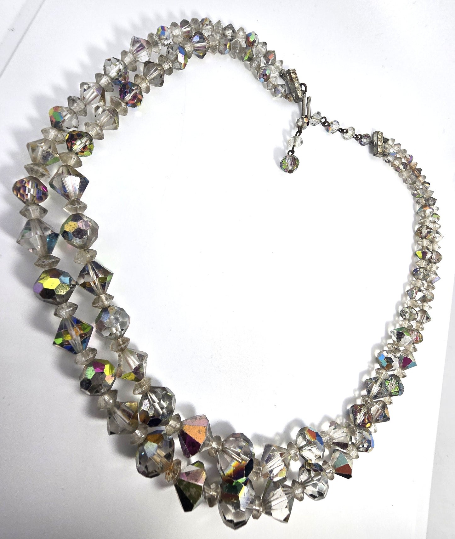 Austrian Crystal Silver Aurora Borealis graduated double strand vintage necklace