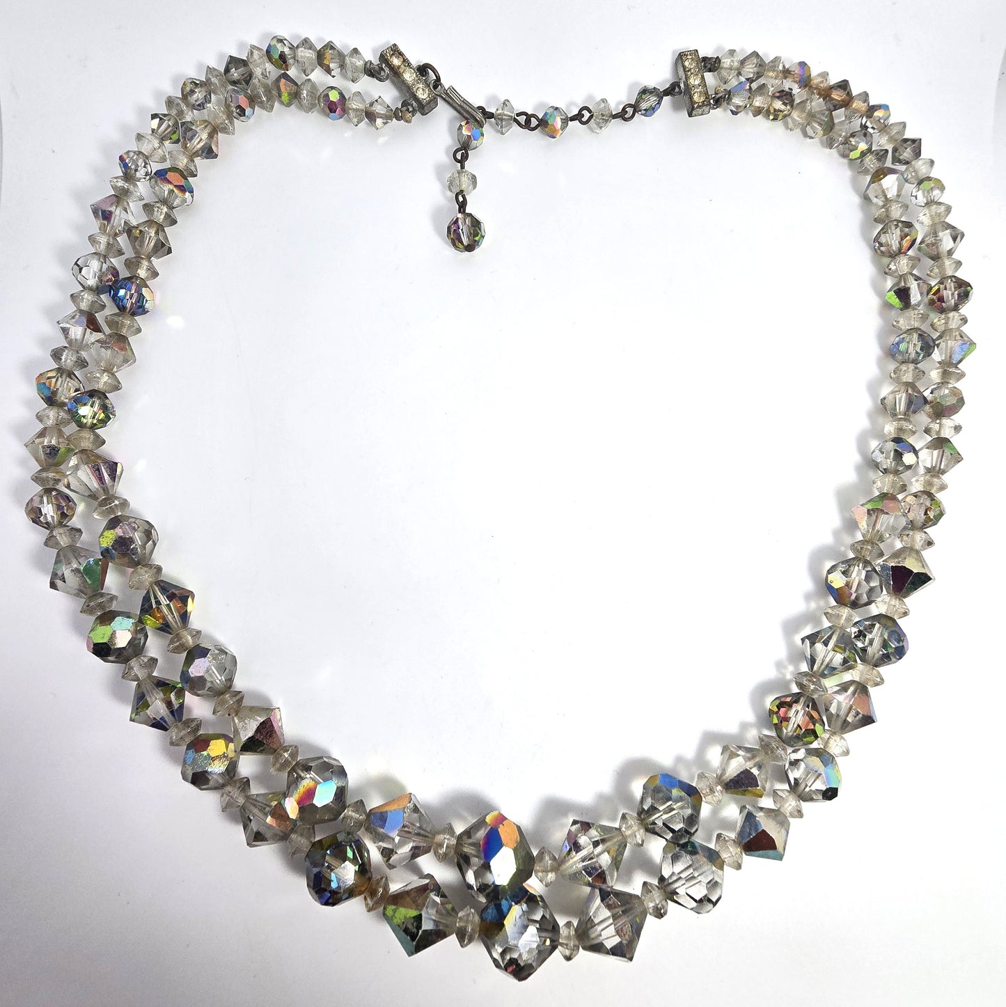 Austrian Crystal Silver Aurora Borealis graduated double strand vintage necklace