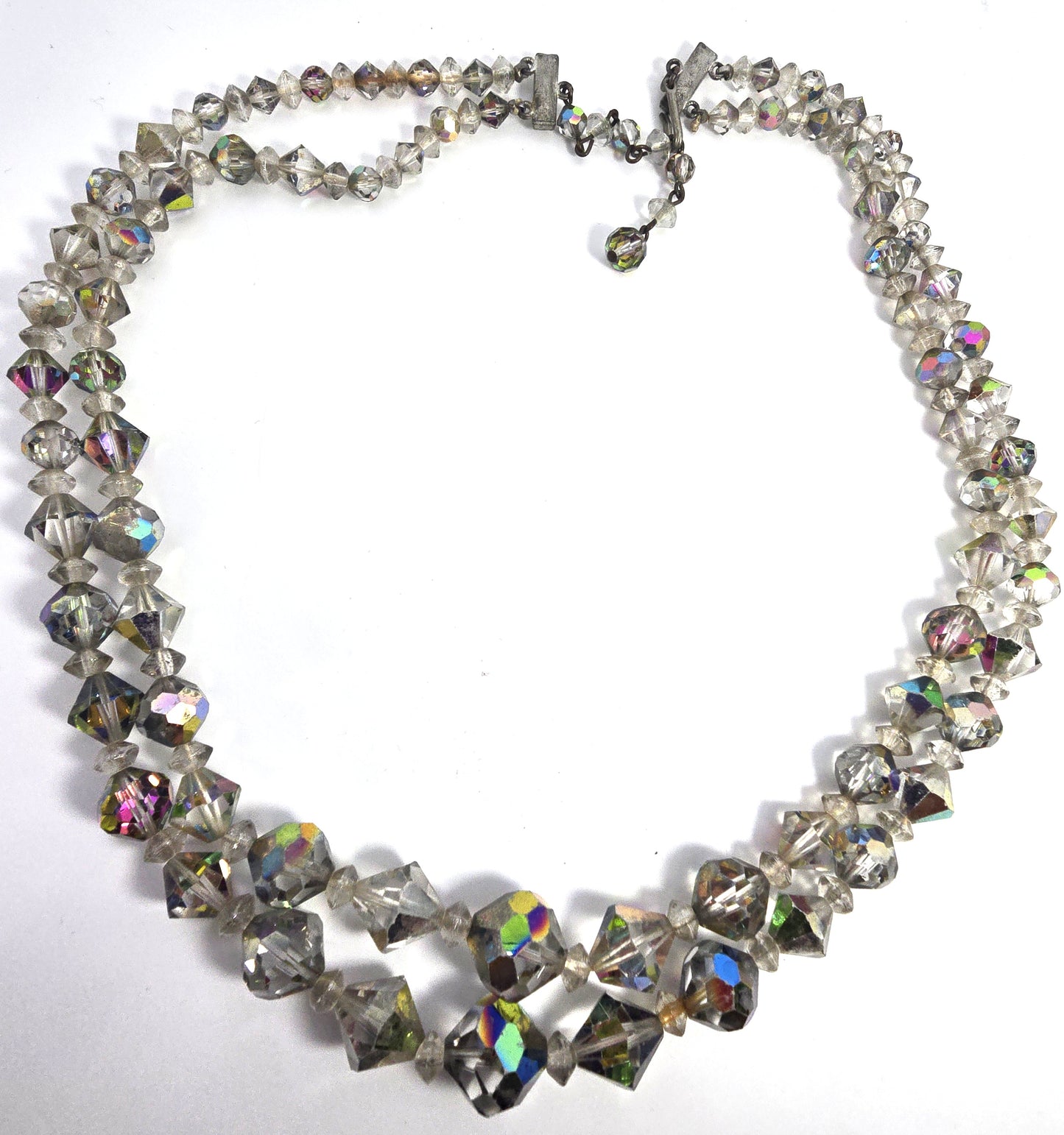 Austrian Crystal Silver Aurora Borealis graduated double strand vintage necklace