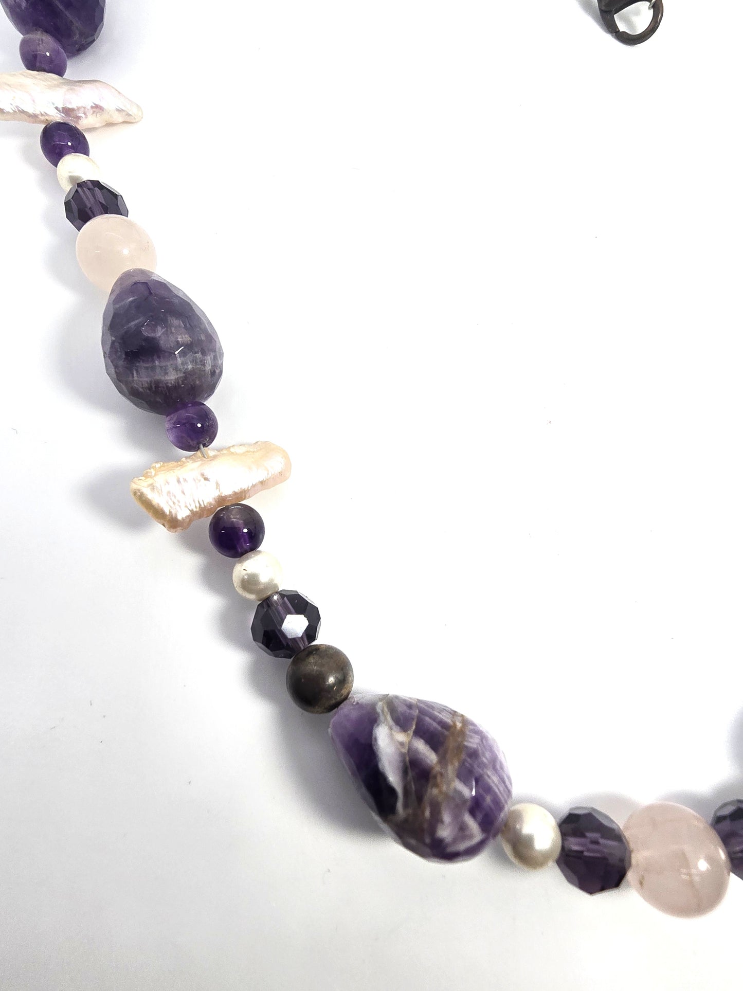 Purple Amethyst Rose Quartz Freshwater Pearl beaded gemstone necklace
