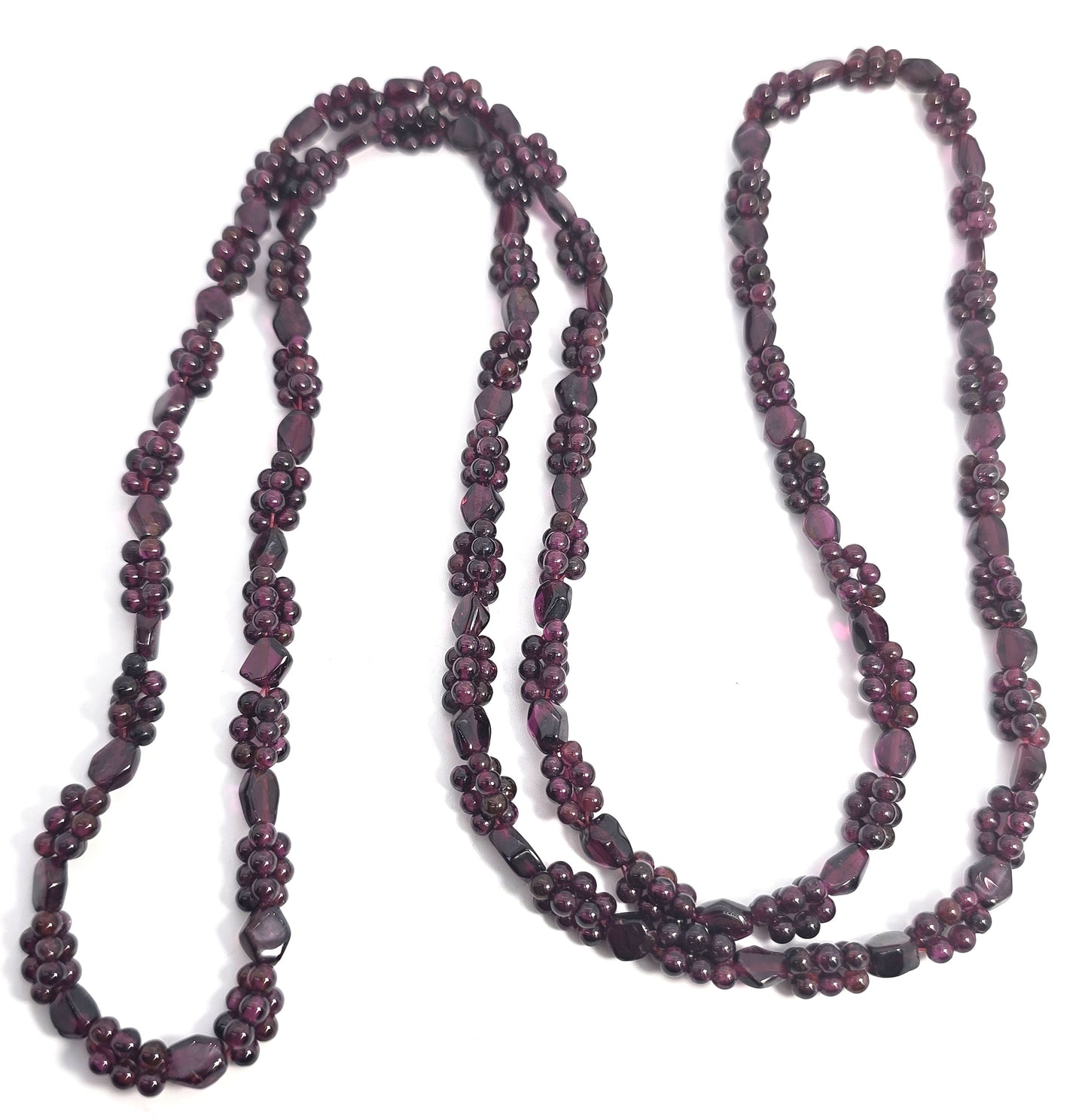 Bohemian garnet antique cluster beaded custom shaped 36" vintage necklace