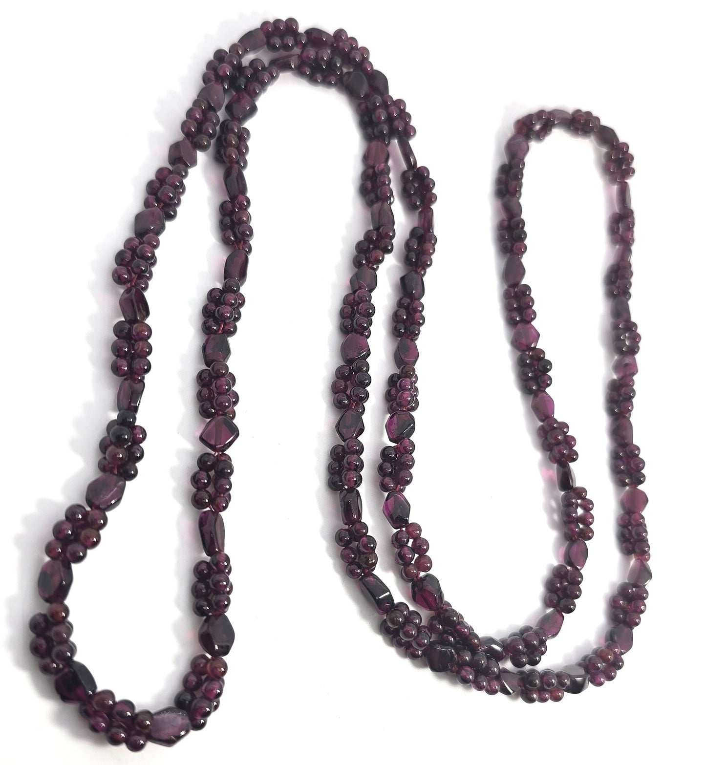 Bohemian garnet antique cluster beaded custom shaped 36" vintage necklace