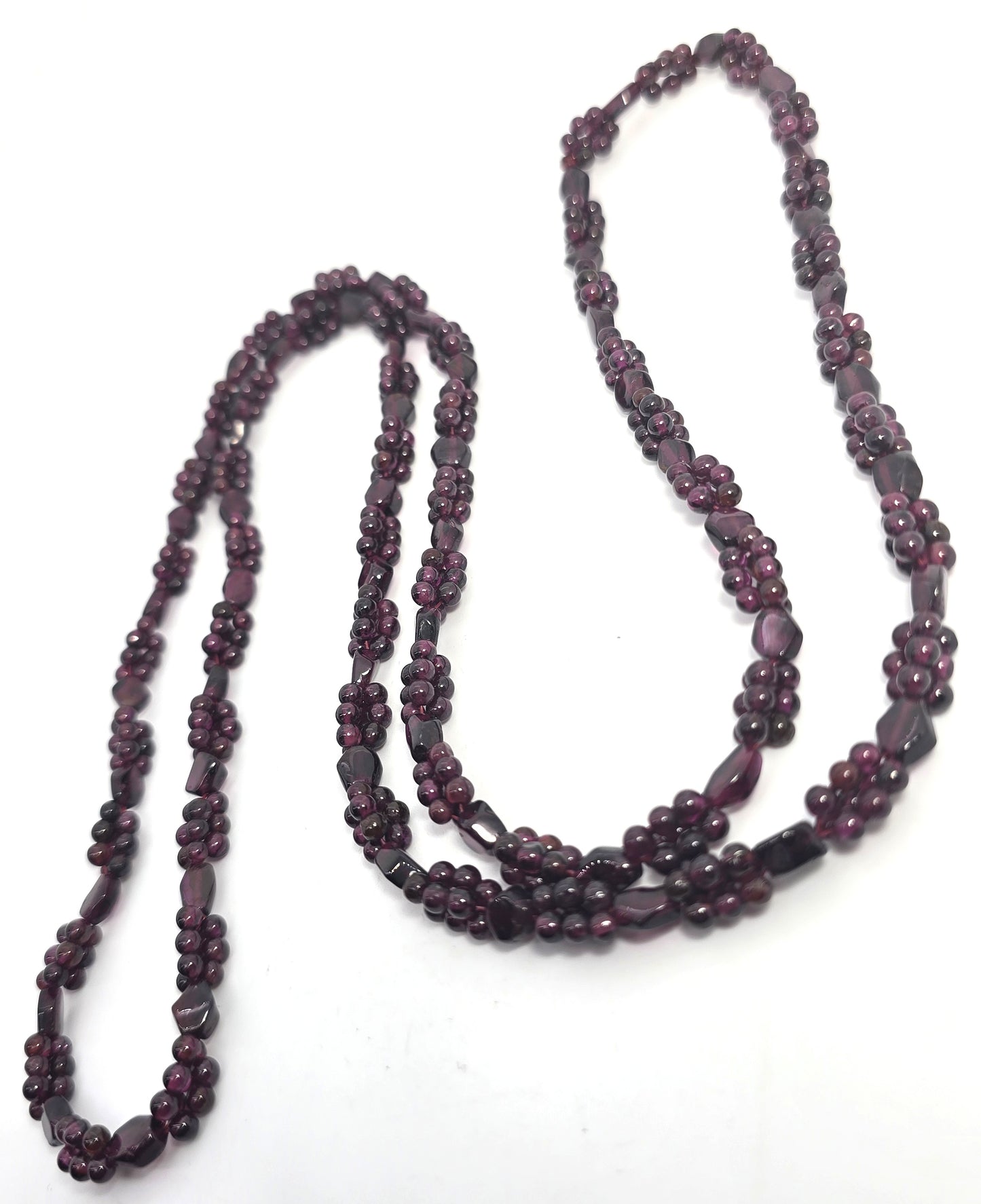 Bohemian garnet antique cluster beaded custom shaped 36" vintage necklace