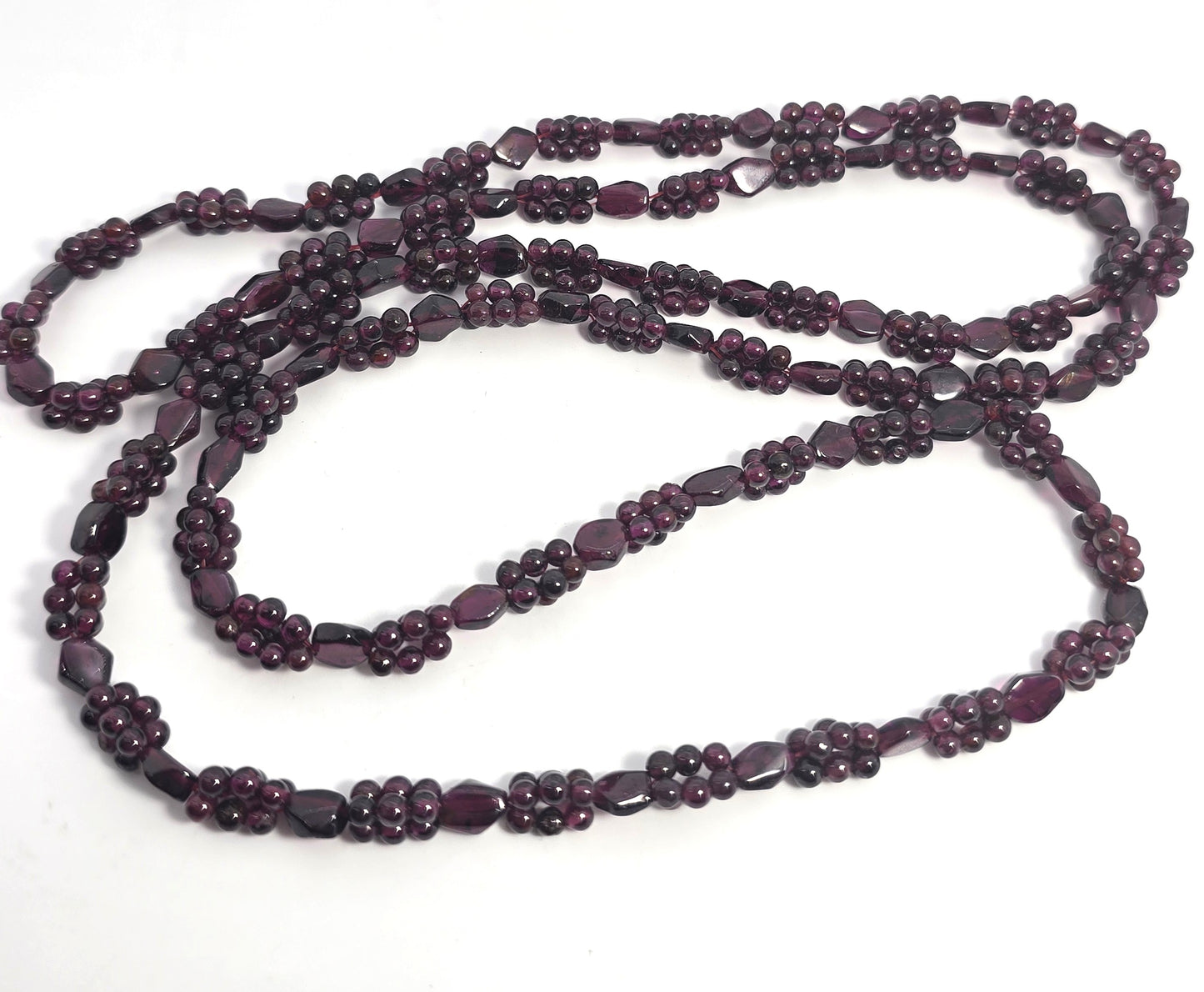 Bohemian garnet antique cluster beaded custom shaped 36" vintage necklace