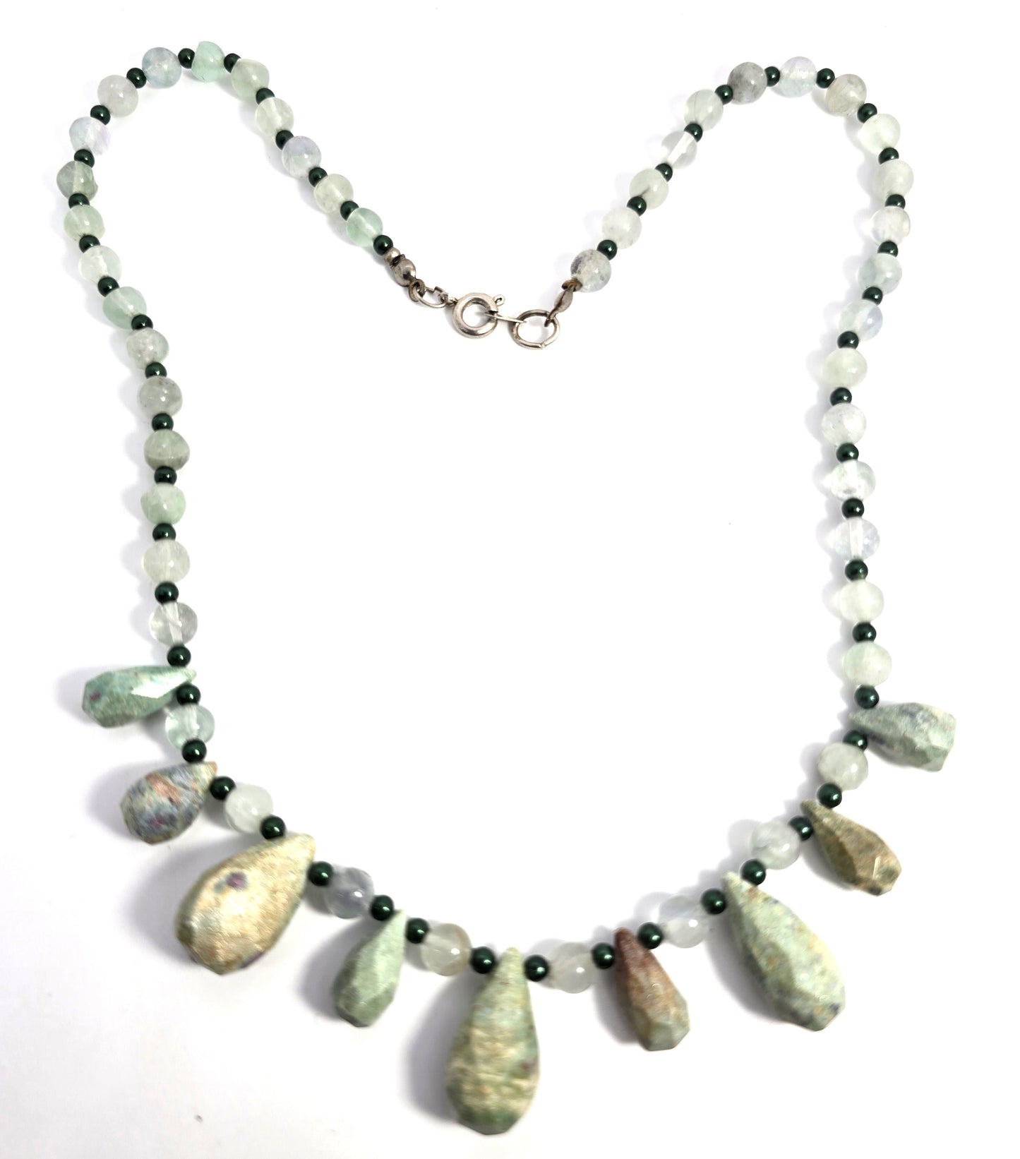 Ruby in Fuchsite graduated beaded Jadeite beaded green gemstone necklace