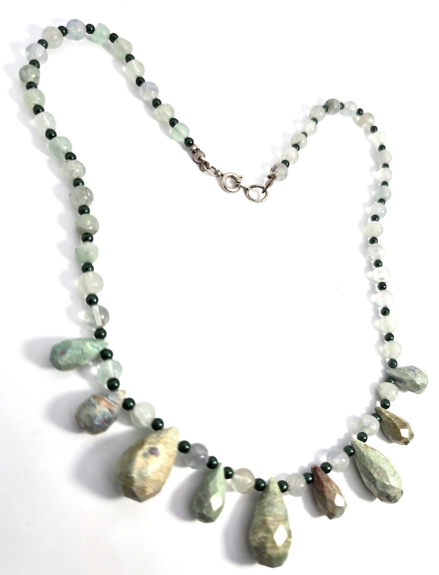 Ruby in Fuchsite graduated beaded Jadeite beaded green gemstone necklace