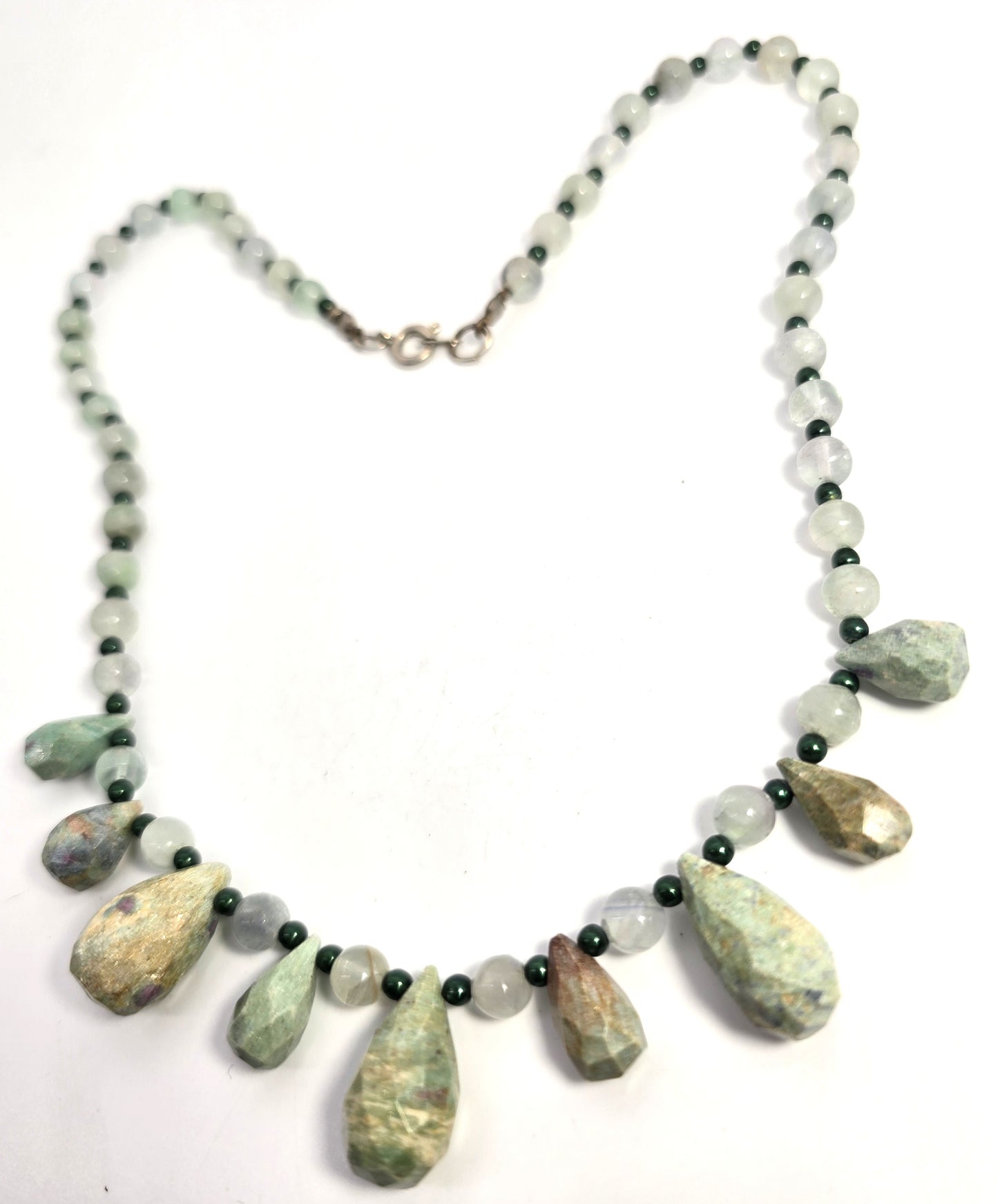 Ruby in Fuchsite graduated beaded Jadeite beaded green gemstone necklace
