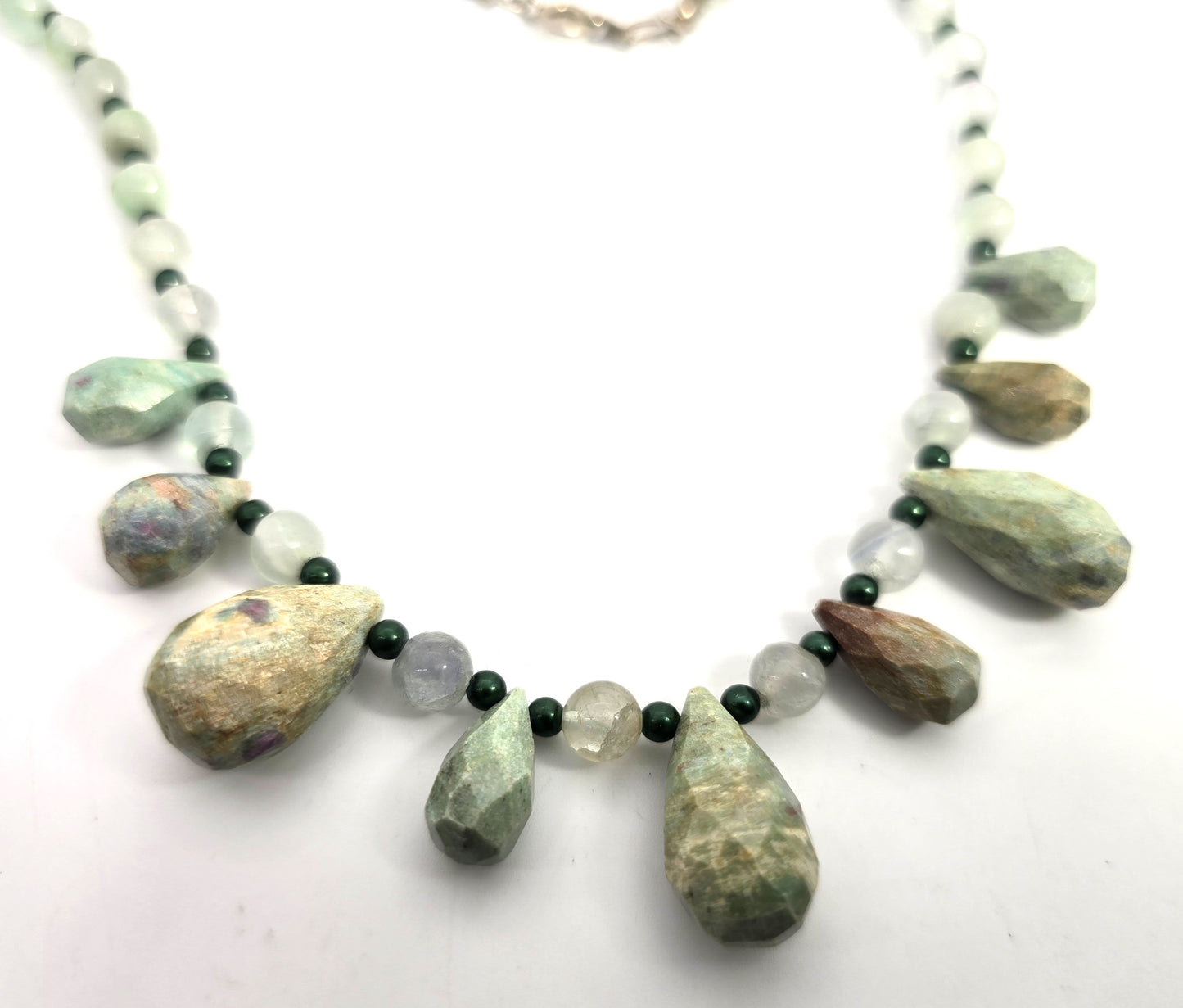 Ruby in Fuchsite graduated beaded Jadeite beaded green gemstone necklace