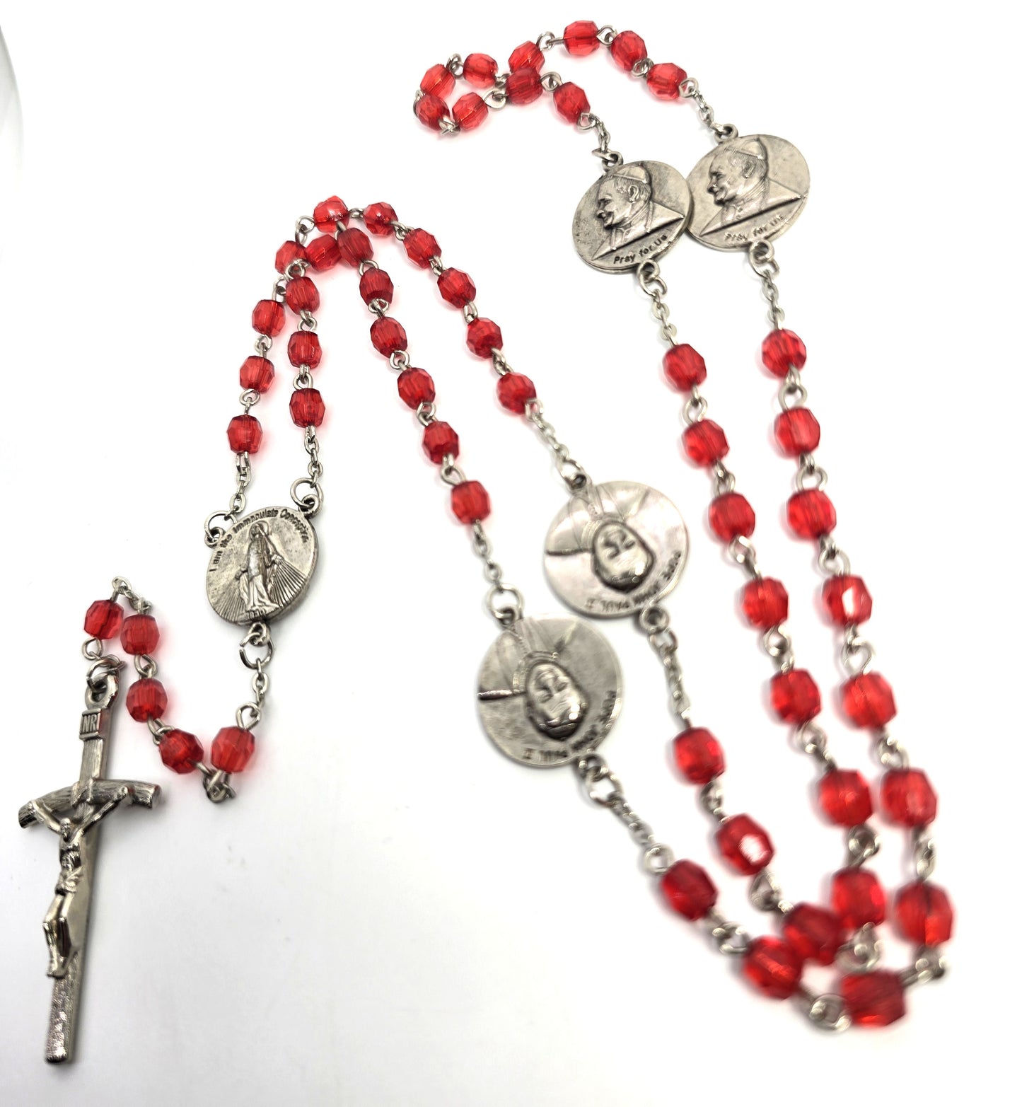 Pope John Paul II Austrian crystal red beaded vintage rosary crucifix