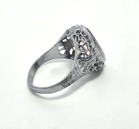 Nemco Antique Art Deco rhodium filigree pink paste ring size 5.5