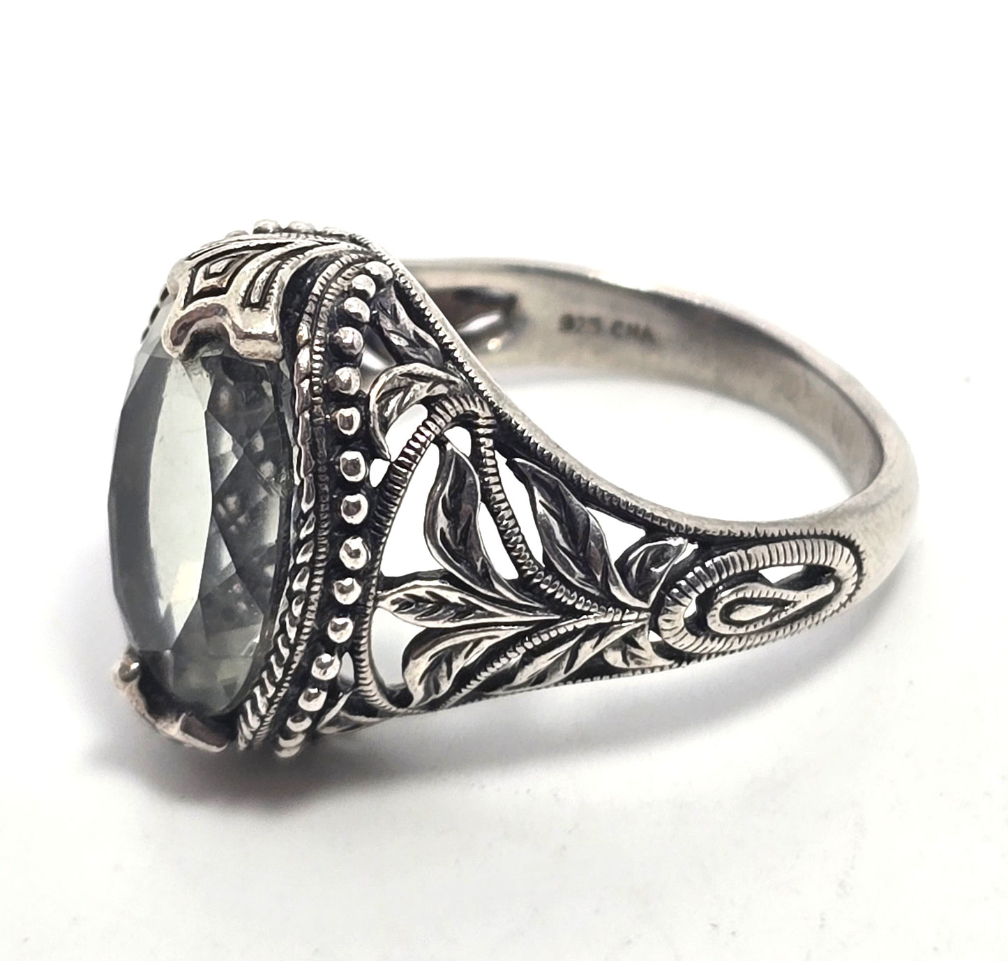 Prasiolite Green Quartz 5.00 ct tw and Sterling Silver Filigree Ring Size 7