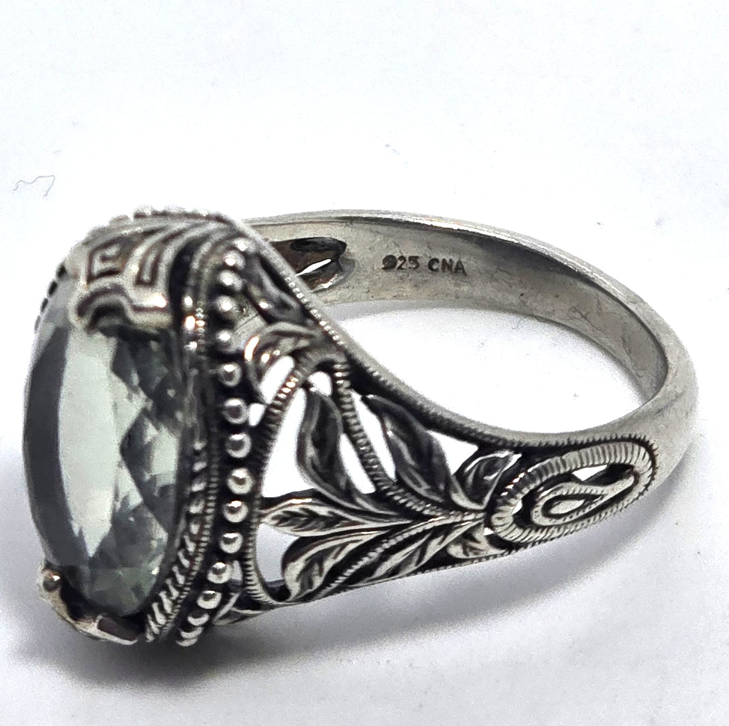 Prasiolite Green Quartz 5.00 ct tw and Sterling Silver Filigree Ring Size 7