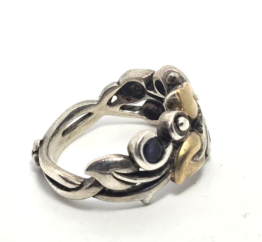 Barbara Bixby Sterling Silver & 18K Gold Iolite Ivy leaf band Ring Size 7