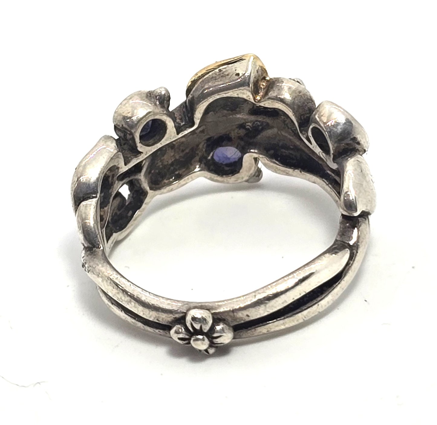 Barbara Bixby Sterling Silver & 18K Gold Iolite Ivy leaf band Ring Size 7