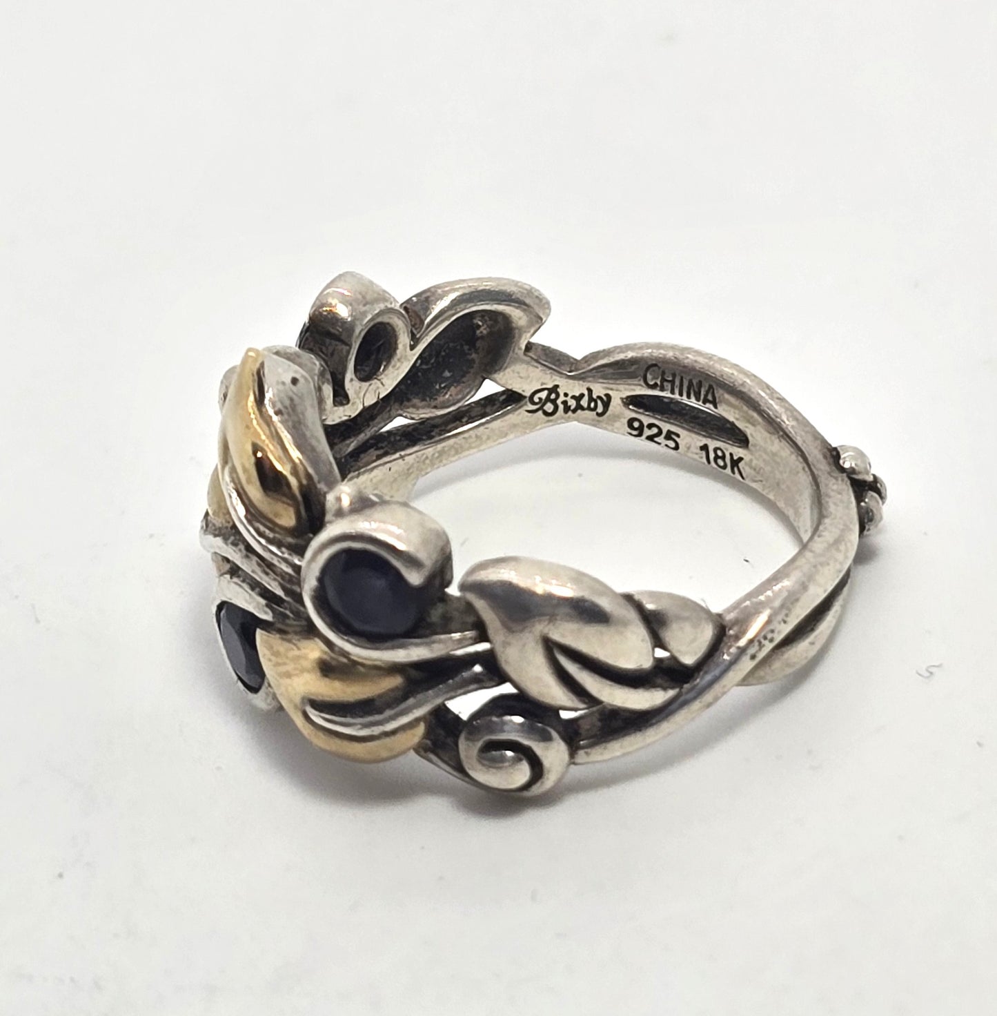 Barbara Bixby Sterling Silver & 18K Gold Iolite Ivy leaf band Ring Size 7