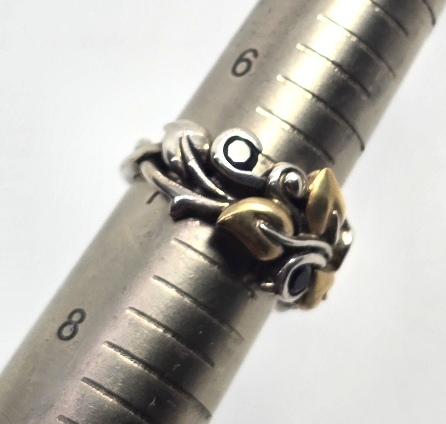 Barbara Bixby Sterling Silver & 18K Gold Iolite Ivy leaf band Ring Size 7