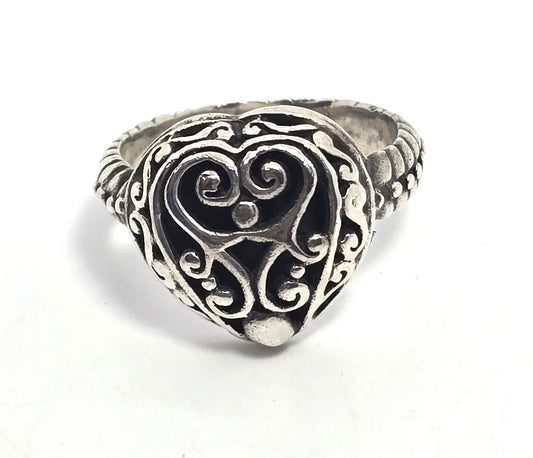 Brighton Heart filigree signed sterling silver decorated band ring size 7