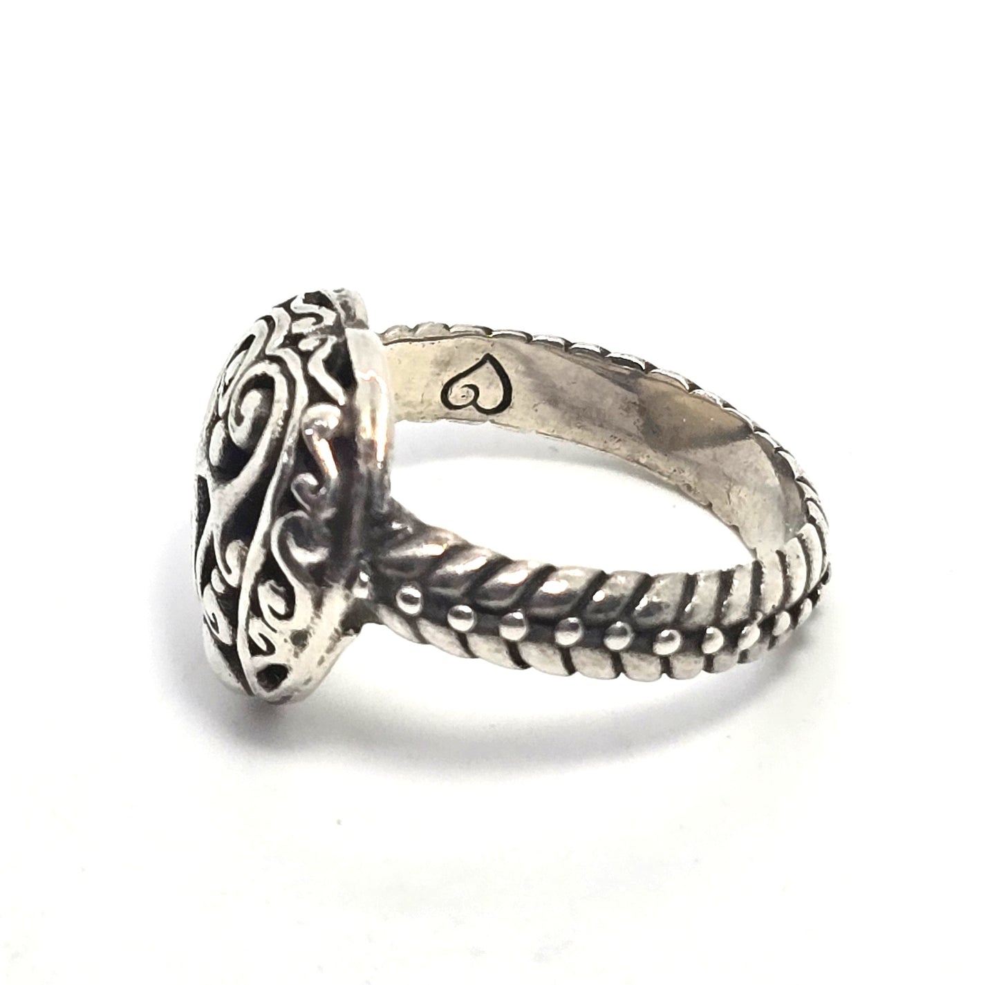 Brighton Heart filigree signed sterling silver decorated band ring size 7
