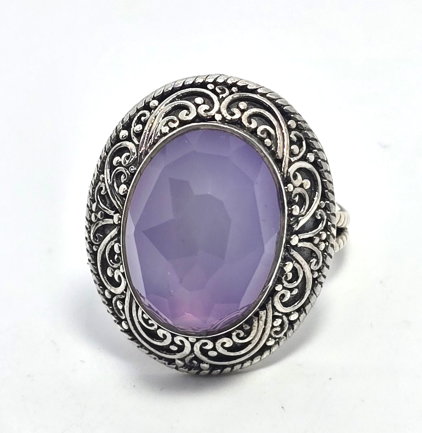 Sajen IN Blue Purple Chalcedony faceted domed Balinese large vintage ring size 8