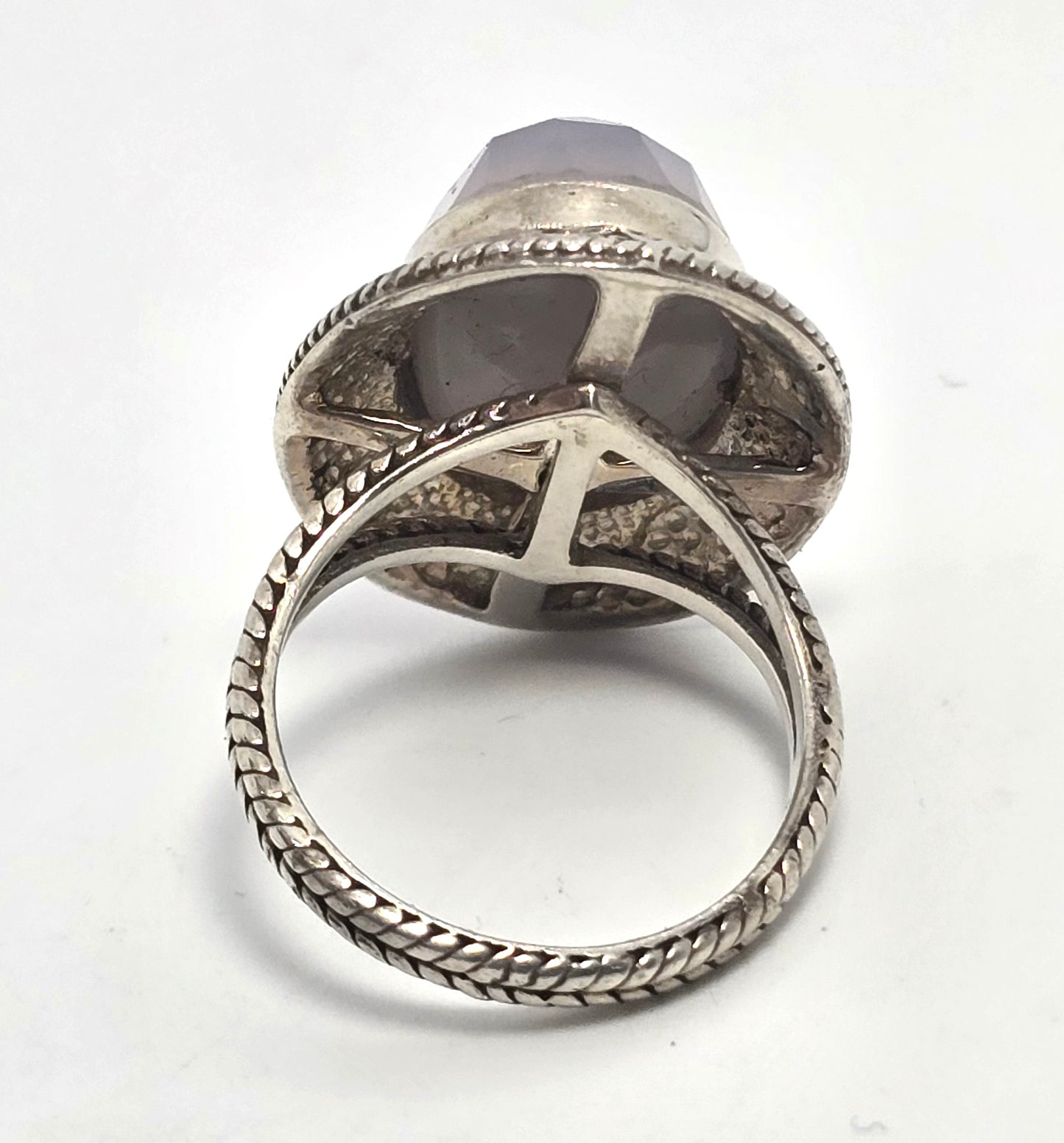 Sajen IN Blue Purple Chalcedony faceted domed Balinese large vintage ring size 8