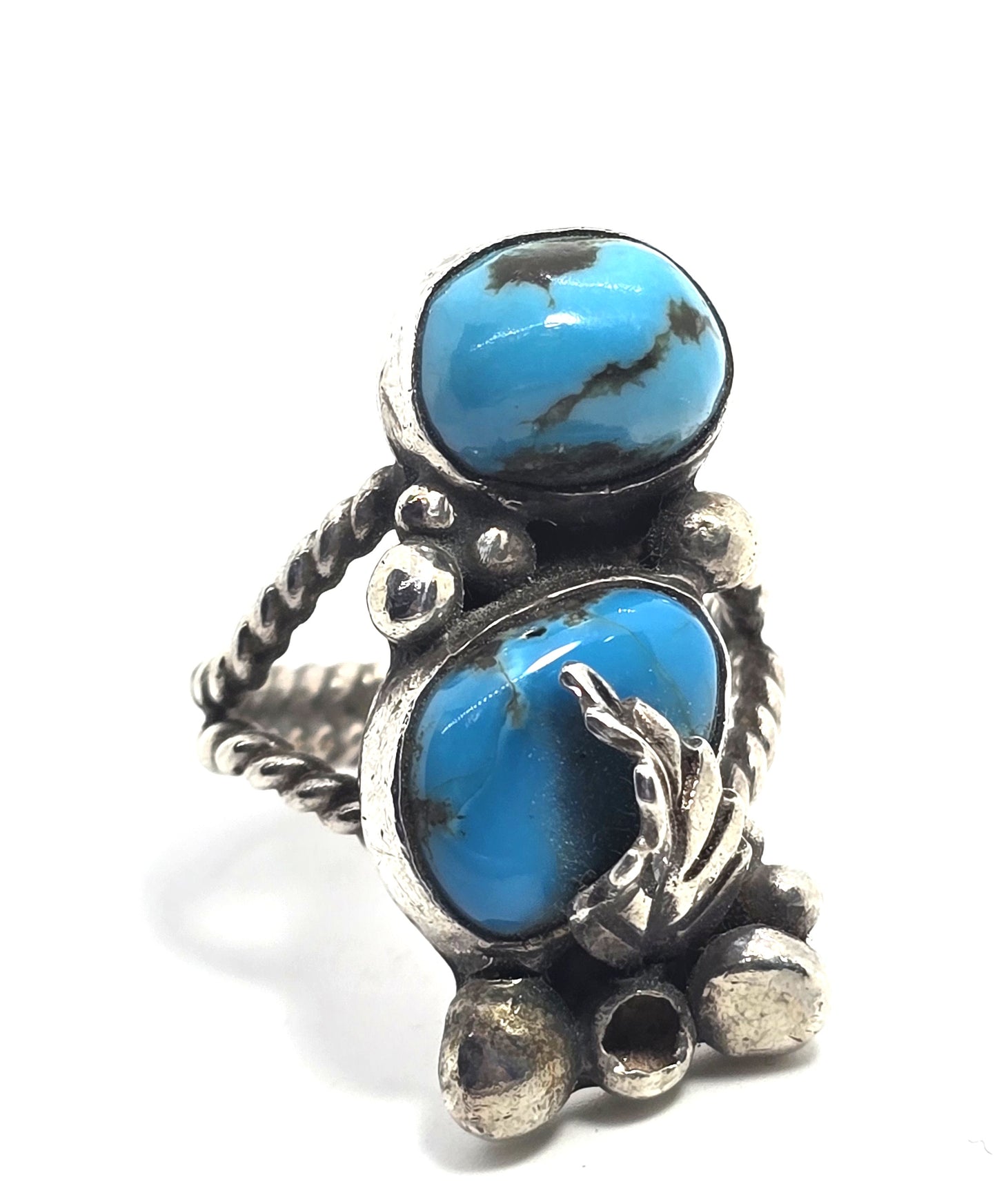 Large Double Turquoise Navajo Native American vintage sterling silver ring size 7