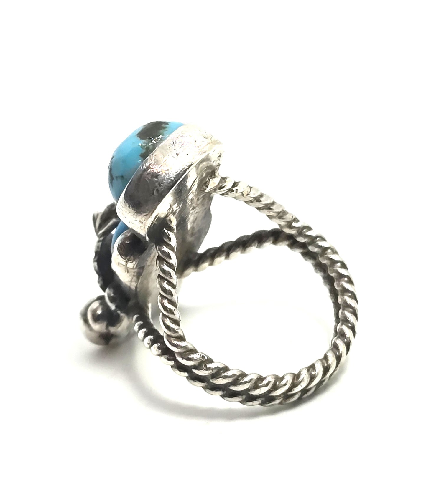 Large Double Turquoise Navajo Native American vintage sterling silver ring size 7