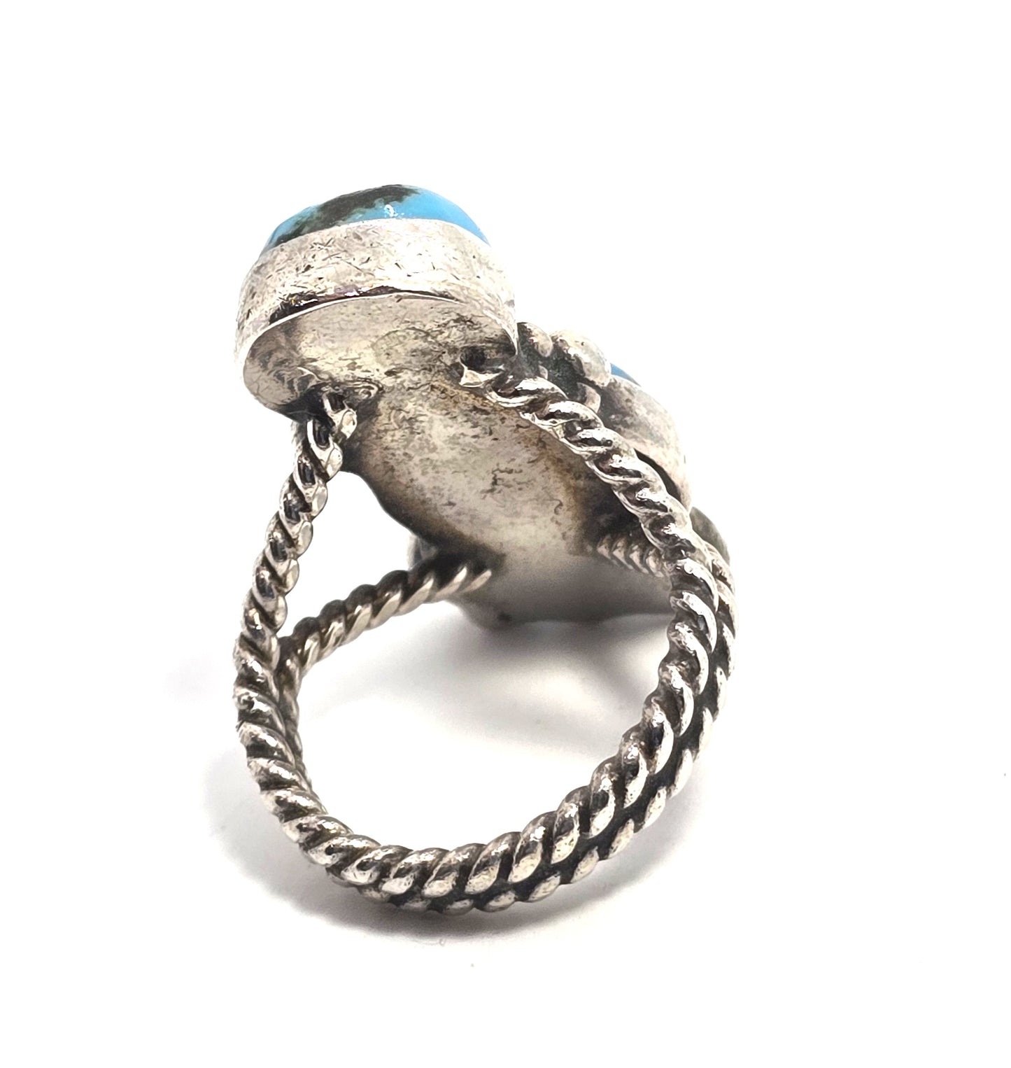 Large Double Turquoise Navajo Native American vintage sterling silver ring size 7