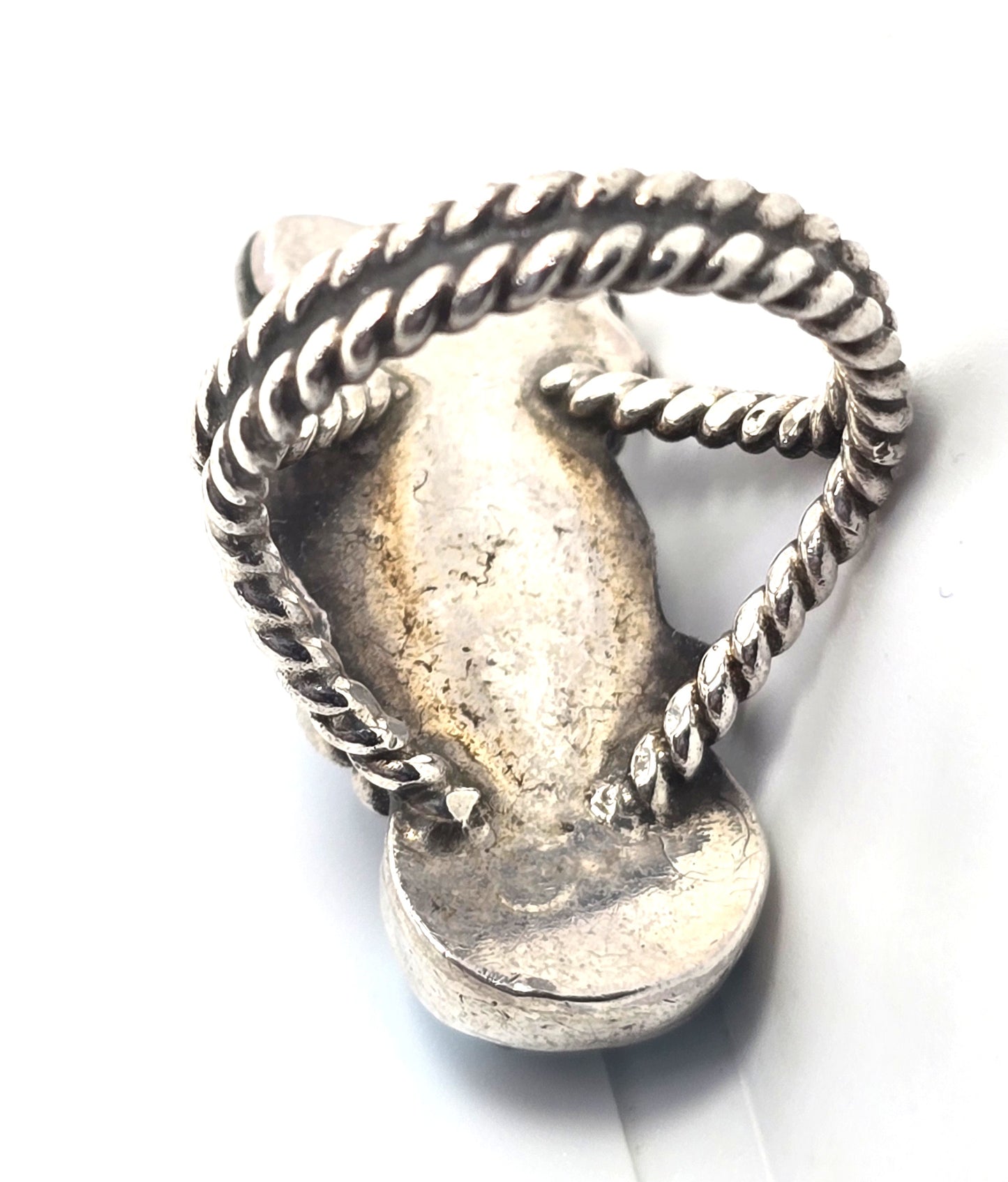 Large Double Turquoise Navajo Native American vintage sterling silver ring size 7