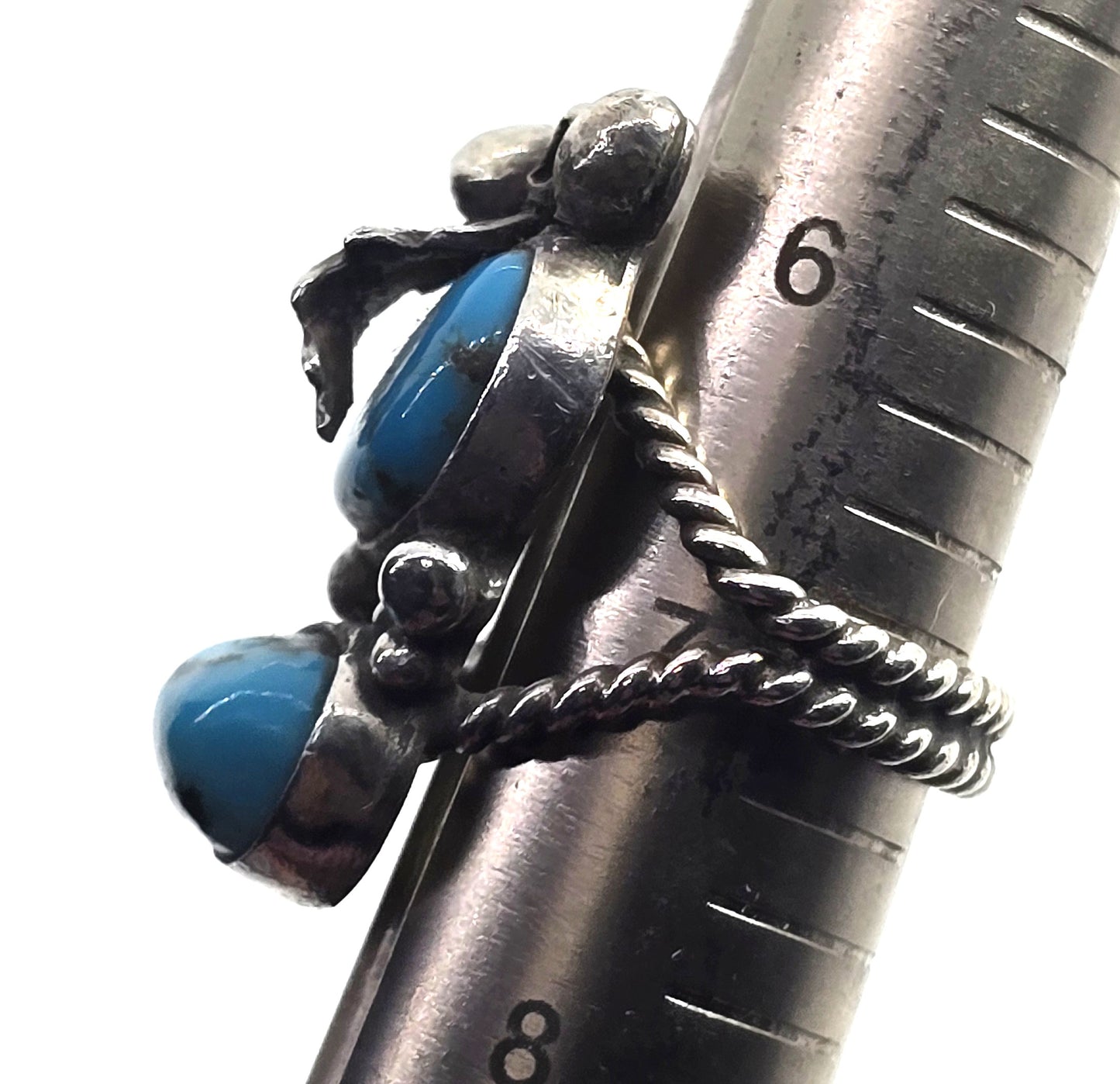 Large Double Turquoise Navajo Native American vintage sterling silver ring size 7