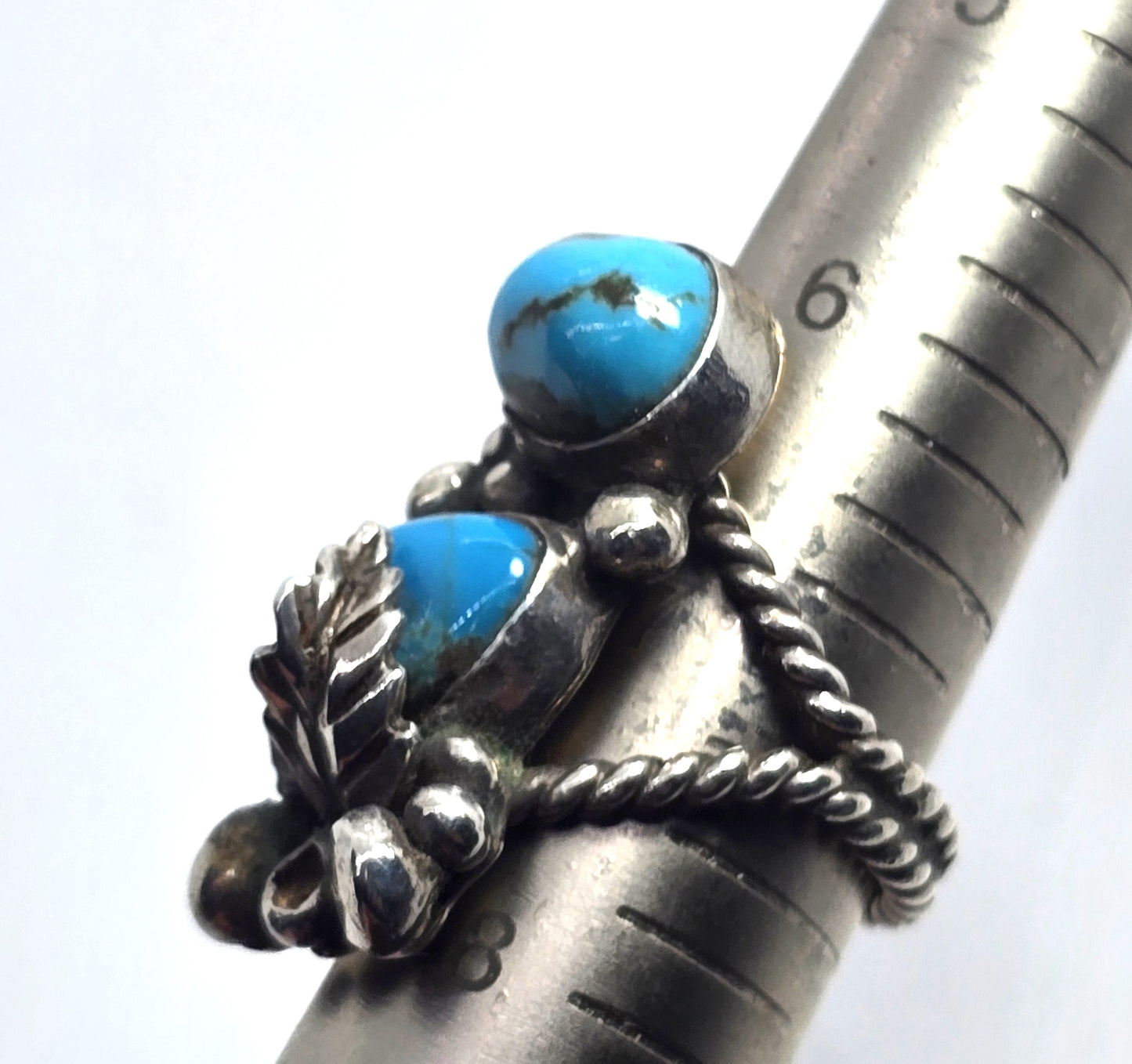 Large Double Turquoise Navajo Native American vintage sterling silver ring size 7