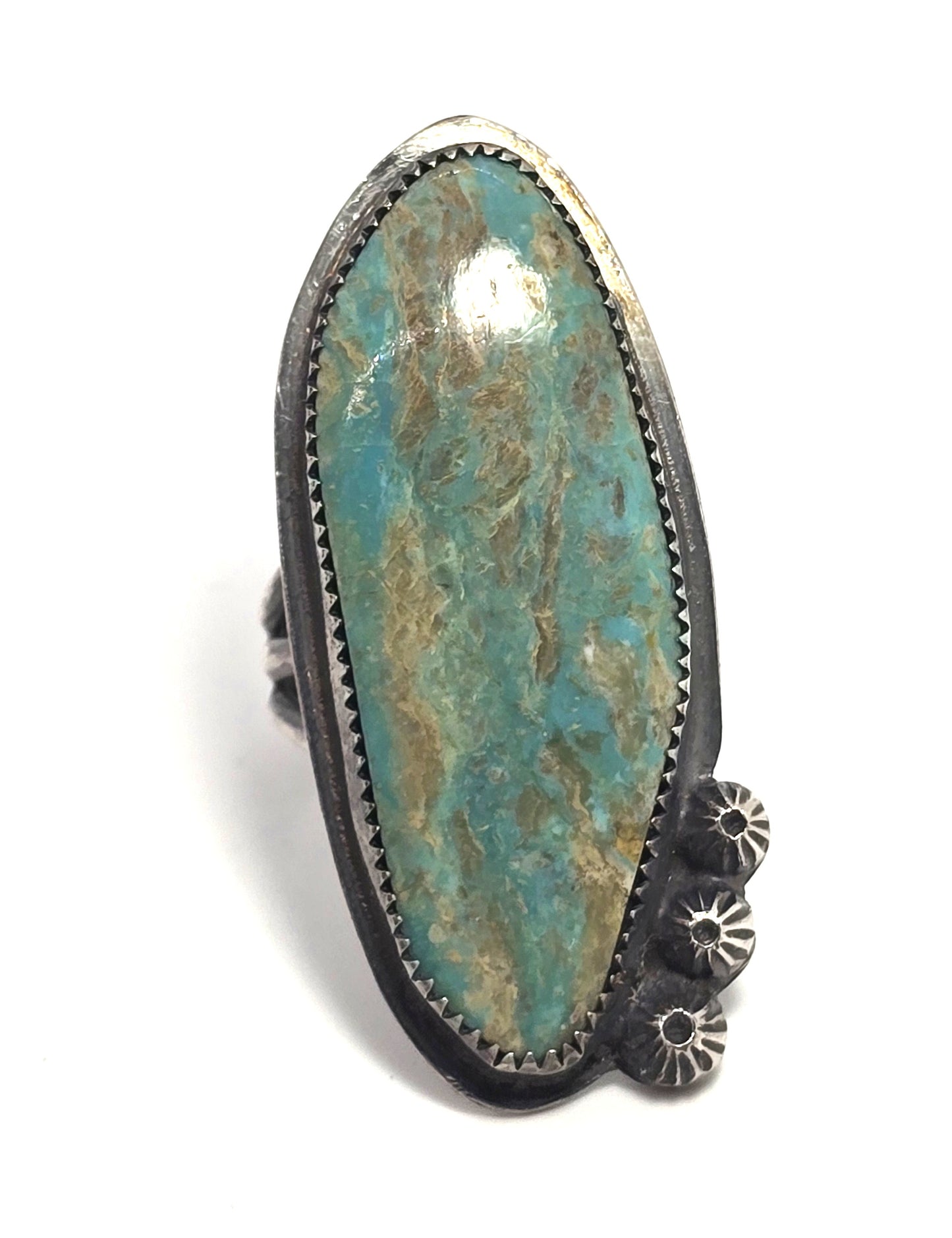Navajo Large Royston Turquoise Ring Signed LS NA vintage sterling silver size 6