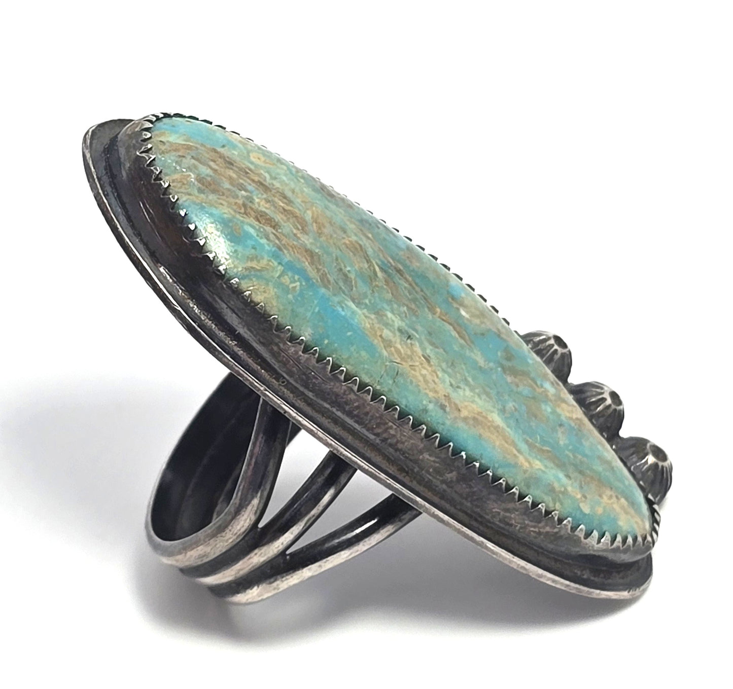 Navajo Large Royston Turquoise Ring Signed LS NA vintage sterling silver size 6