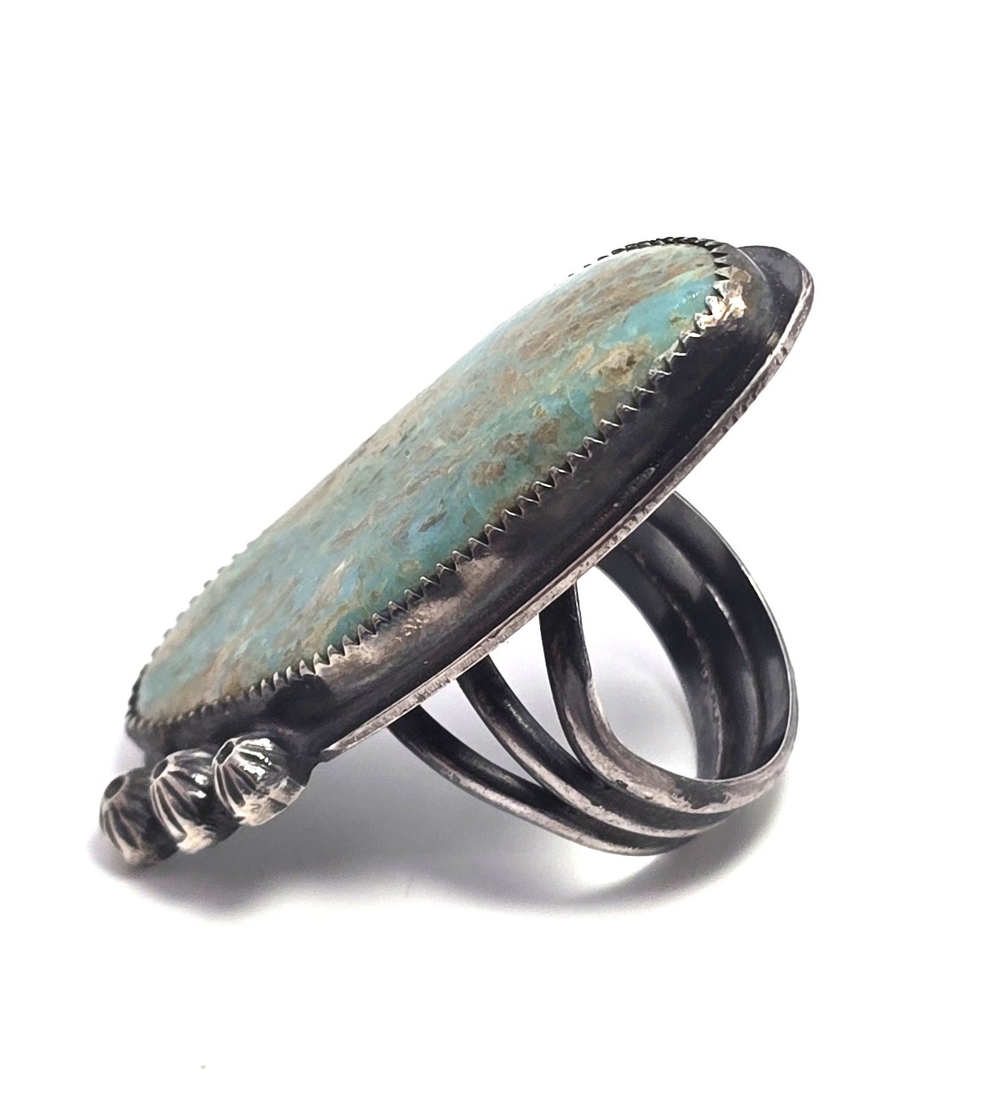 Navajo Large Royston Turquoise Ring Signed LS NA vintage sterling silver size 6