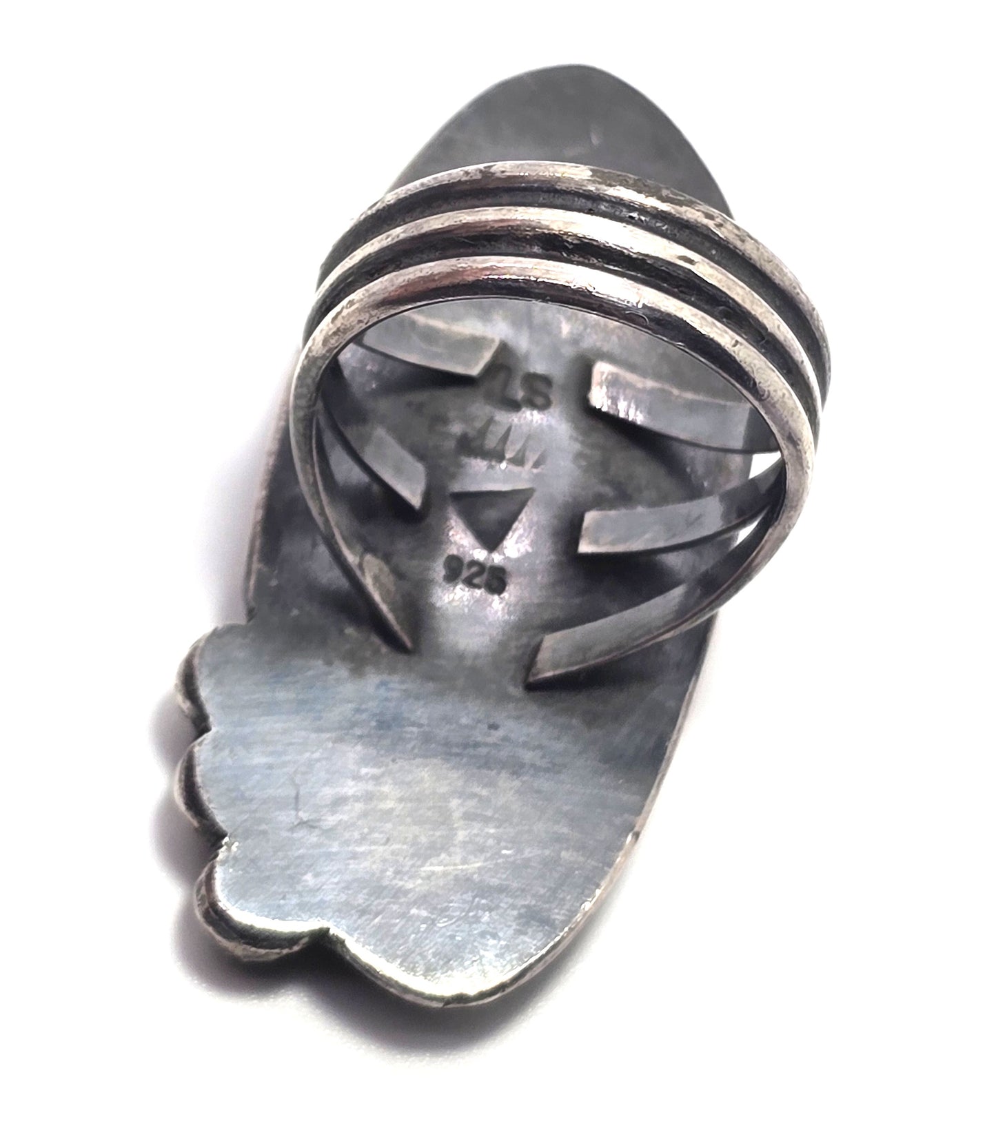 Navajo Large Royston Turquoise Ring Signed LS NA vintage sterling silver size 6