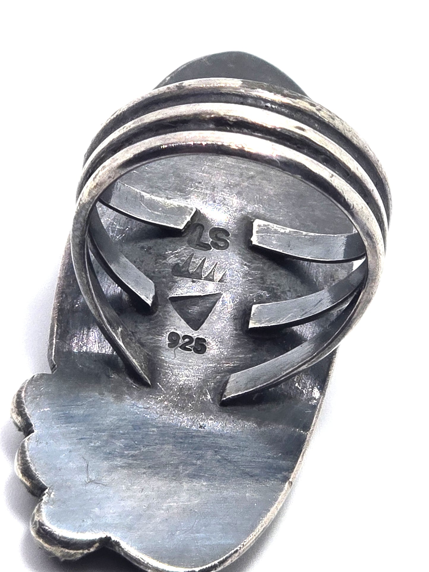 Navajo Large Royston Turquoise Ring Signed LS NA vintage sterling silver size 6