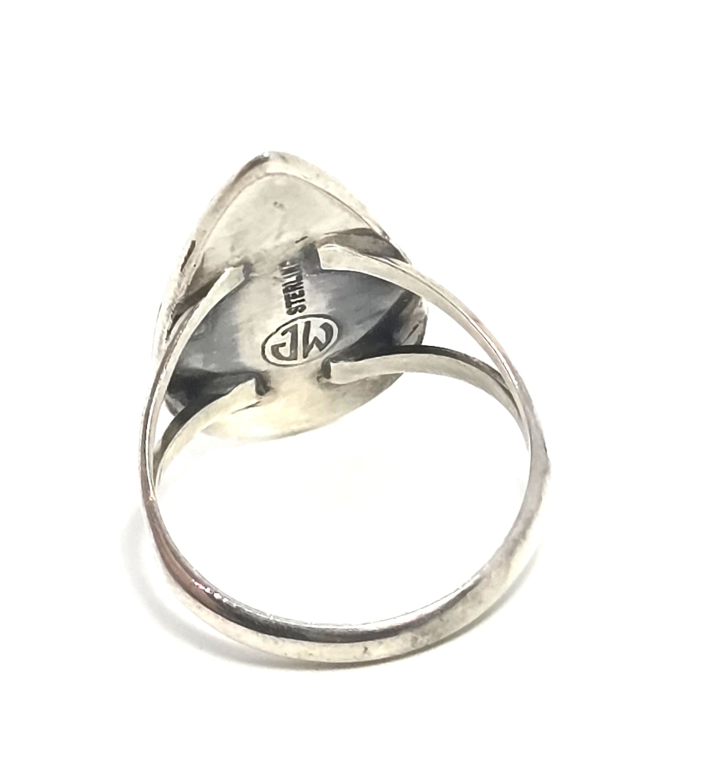 Turquoise Coral Snake inlay concho Native American signed sterling silver ring size 7