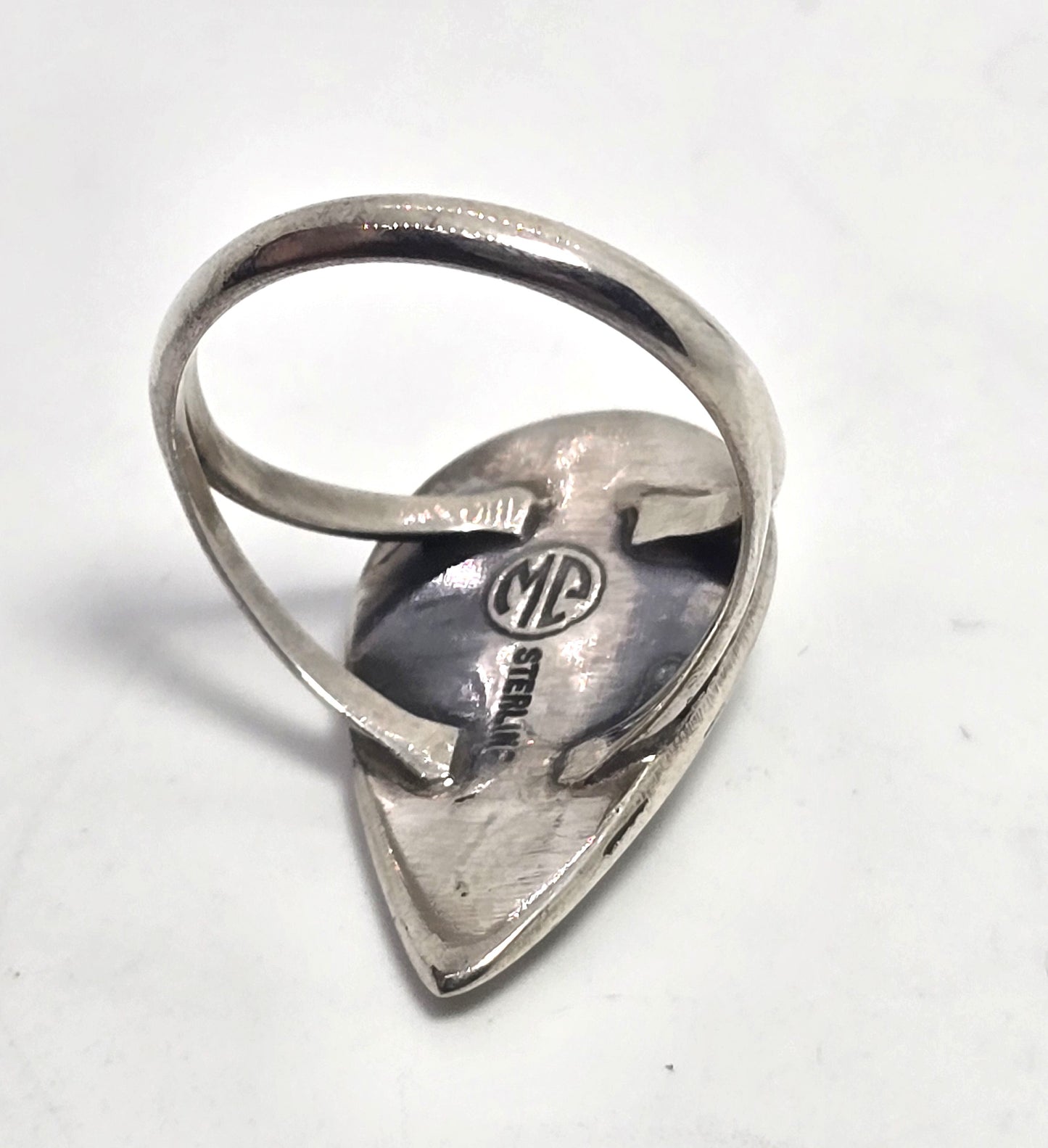 Turquoise Coral Snake inlay concho Native American signed sterling silver ring size 7