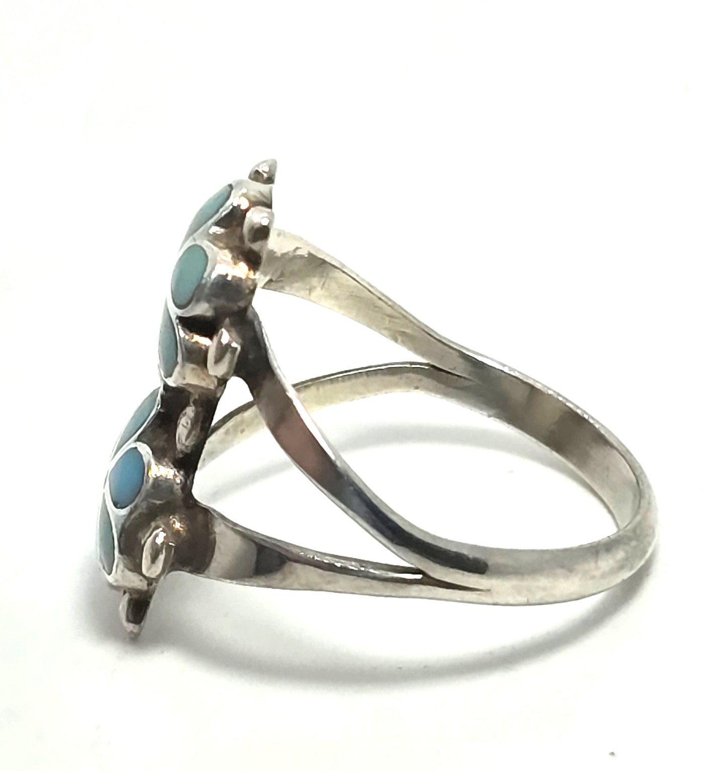 Zuni double flower Native American Sterling Silver Turquoise Cluster Ring Size 8