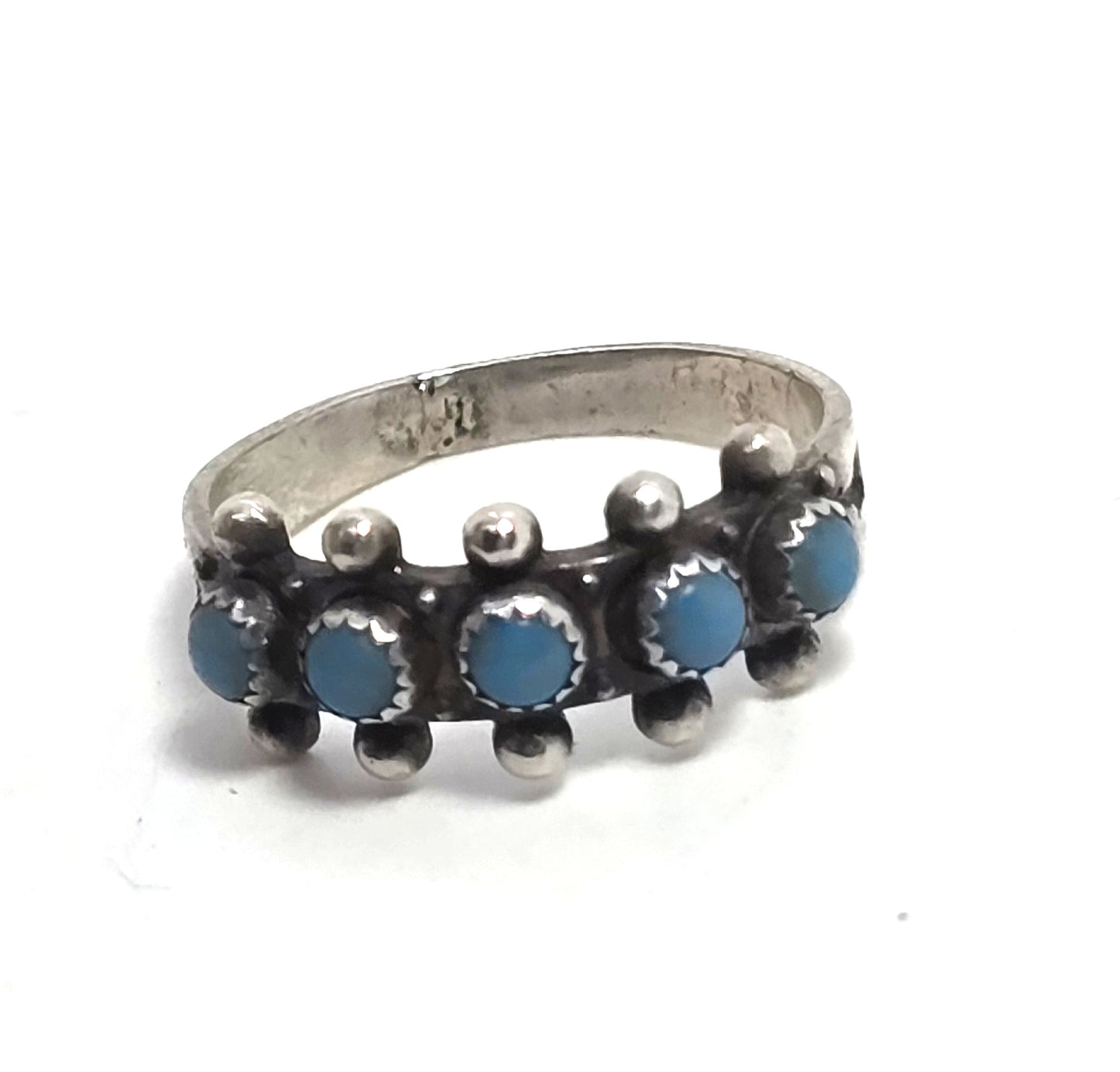 Zuni Snake Eyes petite point turquoise vintage Sterling Silver ring size 5.75