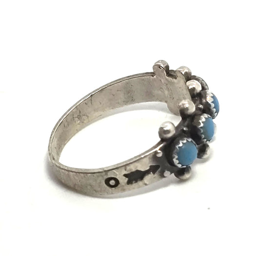 Zuni Snake Eyes petite point turquoise vintage Sterling Silver ring size 5.75
