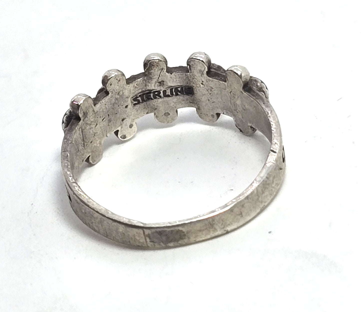 Zuni Snake Eyes petite point turquoise vintage Sterling Silver ring size 5.75