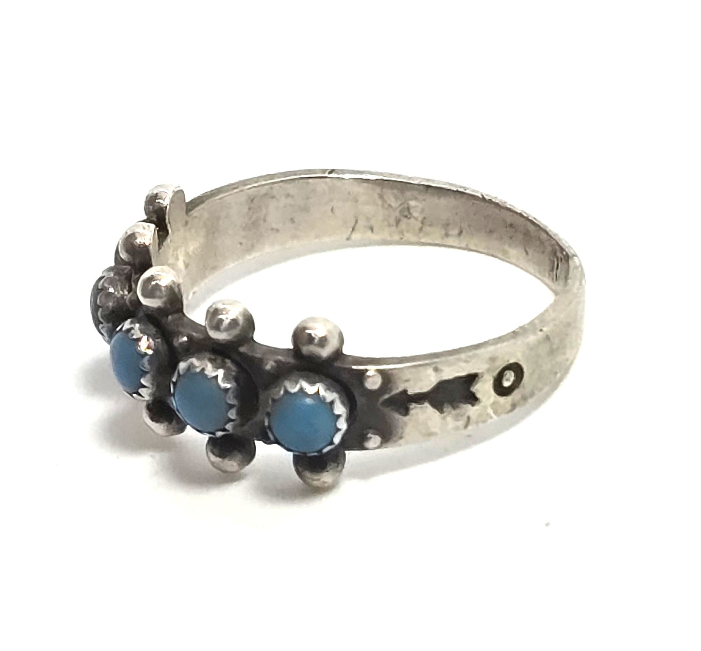 Zuni Snake Eyes petite point turquoise vintage Sterling Silver ring size 5.75