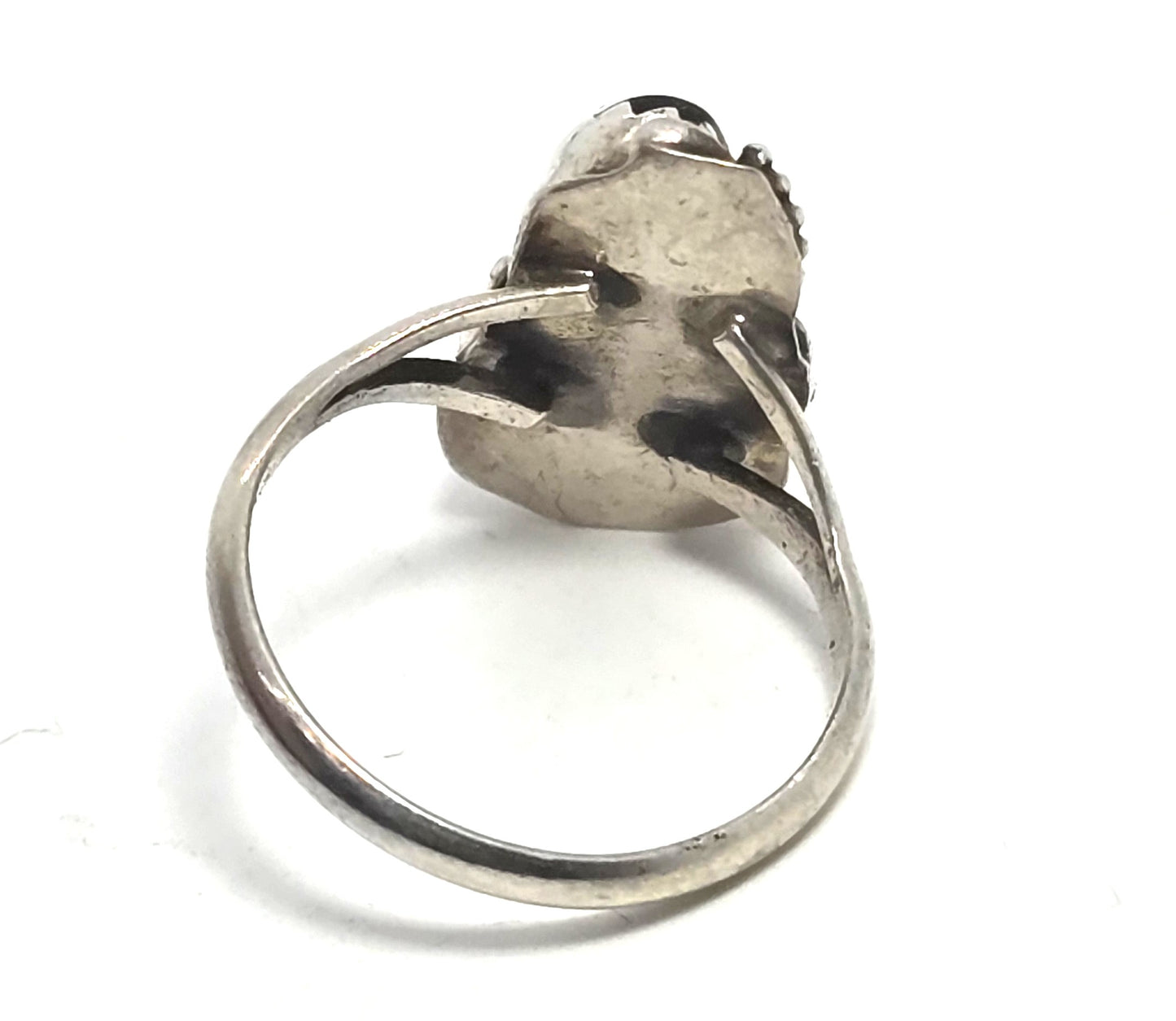 Navajo Double Black Onyx Feather sterling silver NA vintage ring size 5.5