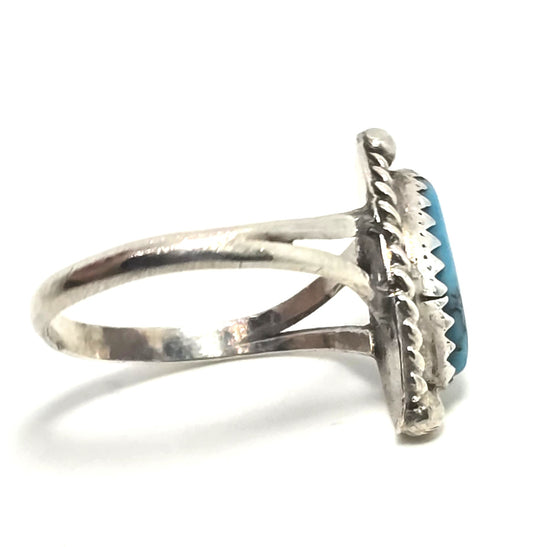 Marquis turquoise Native American D signed vintage Sterling Silver ring size 5.5