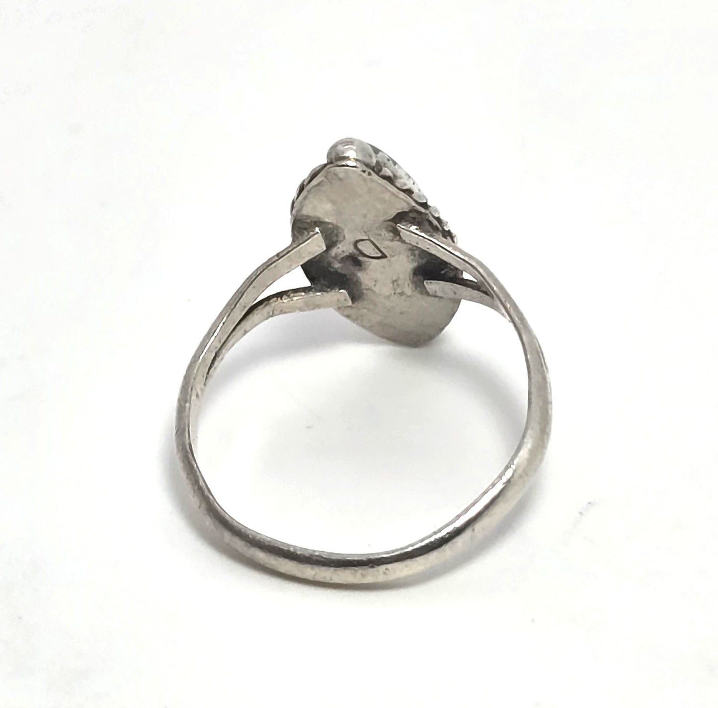Marquis turquoise Native American D signed vintage Sterling Silver ring size 5.5