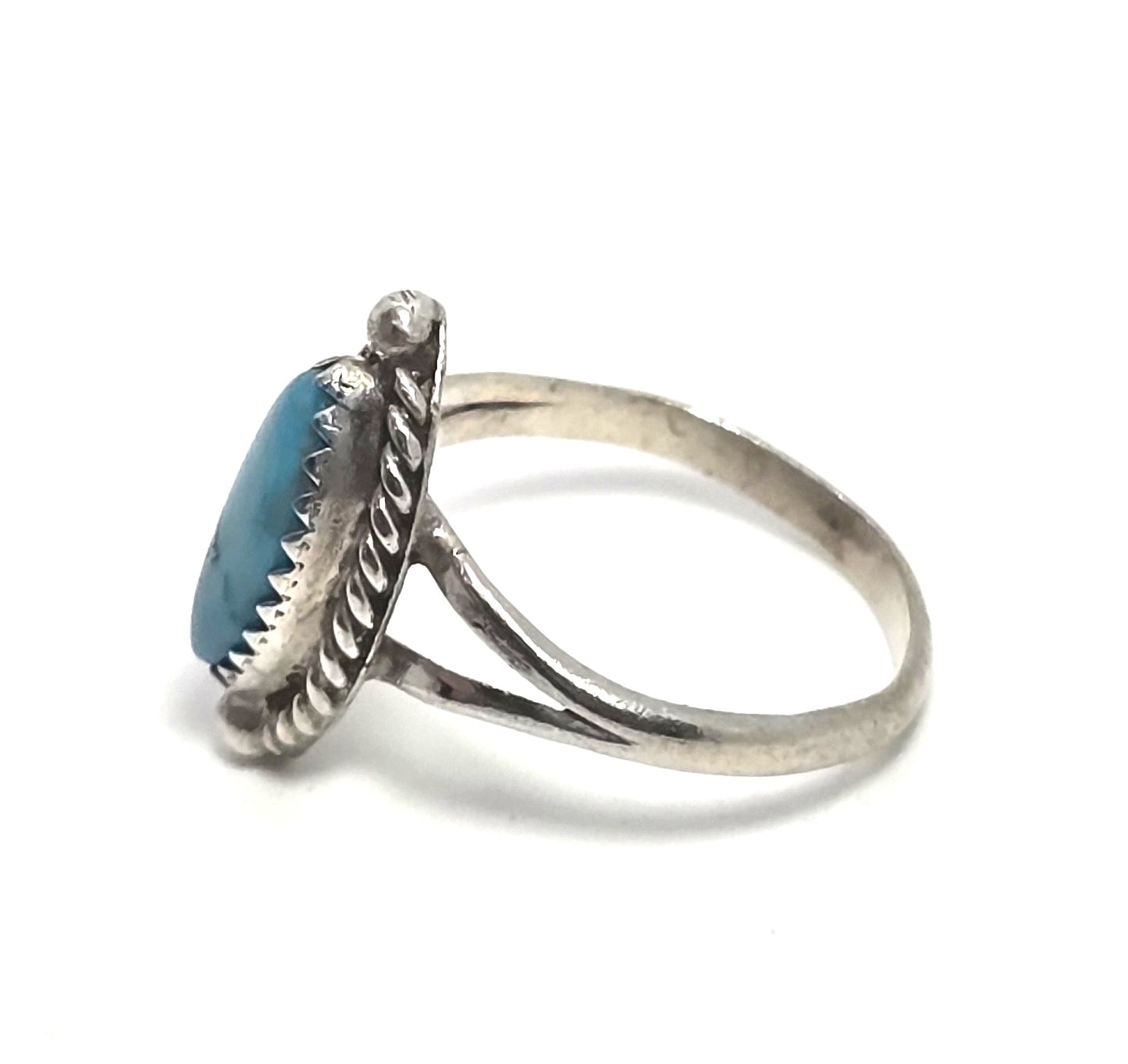 Marquis turquoise Native American D signed vintage Sterling Silver ring size 5.5