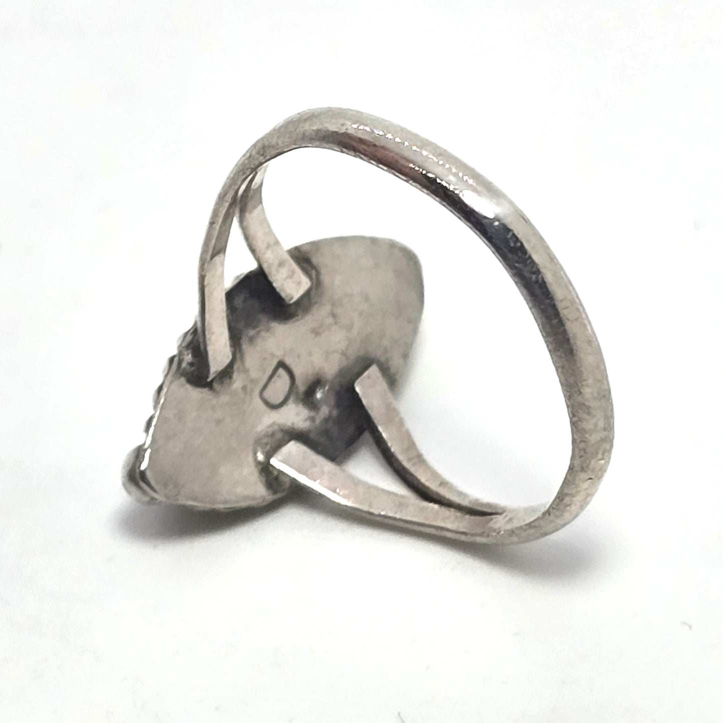 Marquis turquoise Native American D signed vintage Sterling Silver ring size 5.5