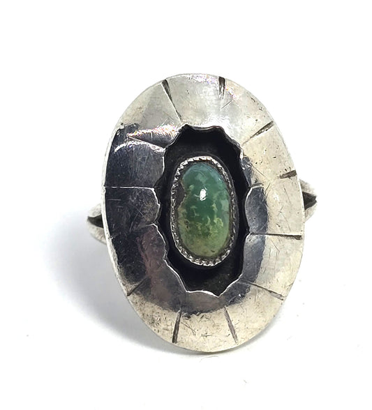 Turquoise Shadowbox Native American vintage sterling silver ring size 6